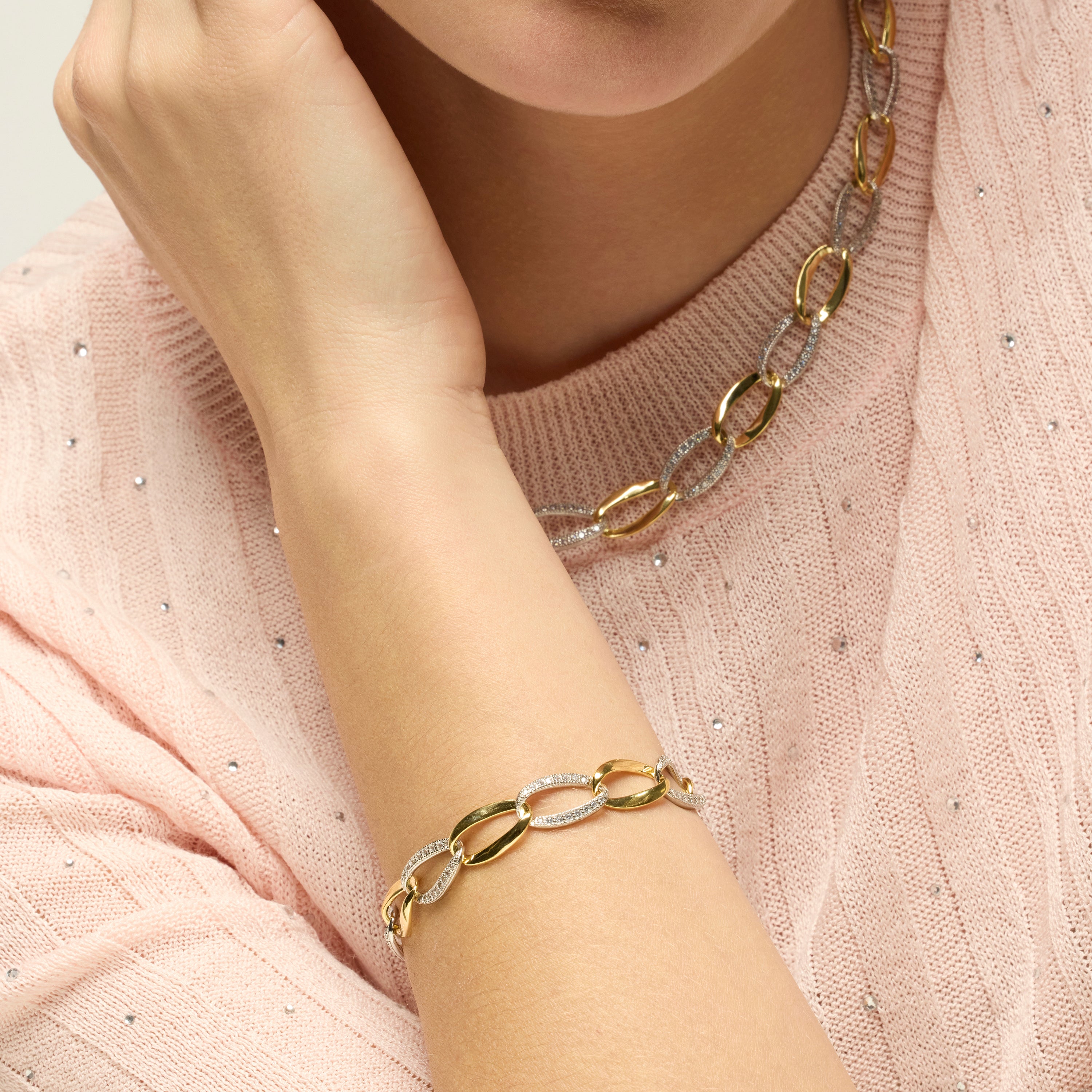 925 Sterling Silver Bracelet with Brilliant Cubic Zirconia, 18k Yellow Gold Finish - Aborg