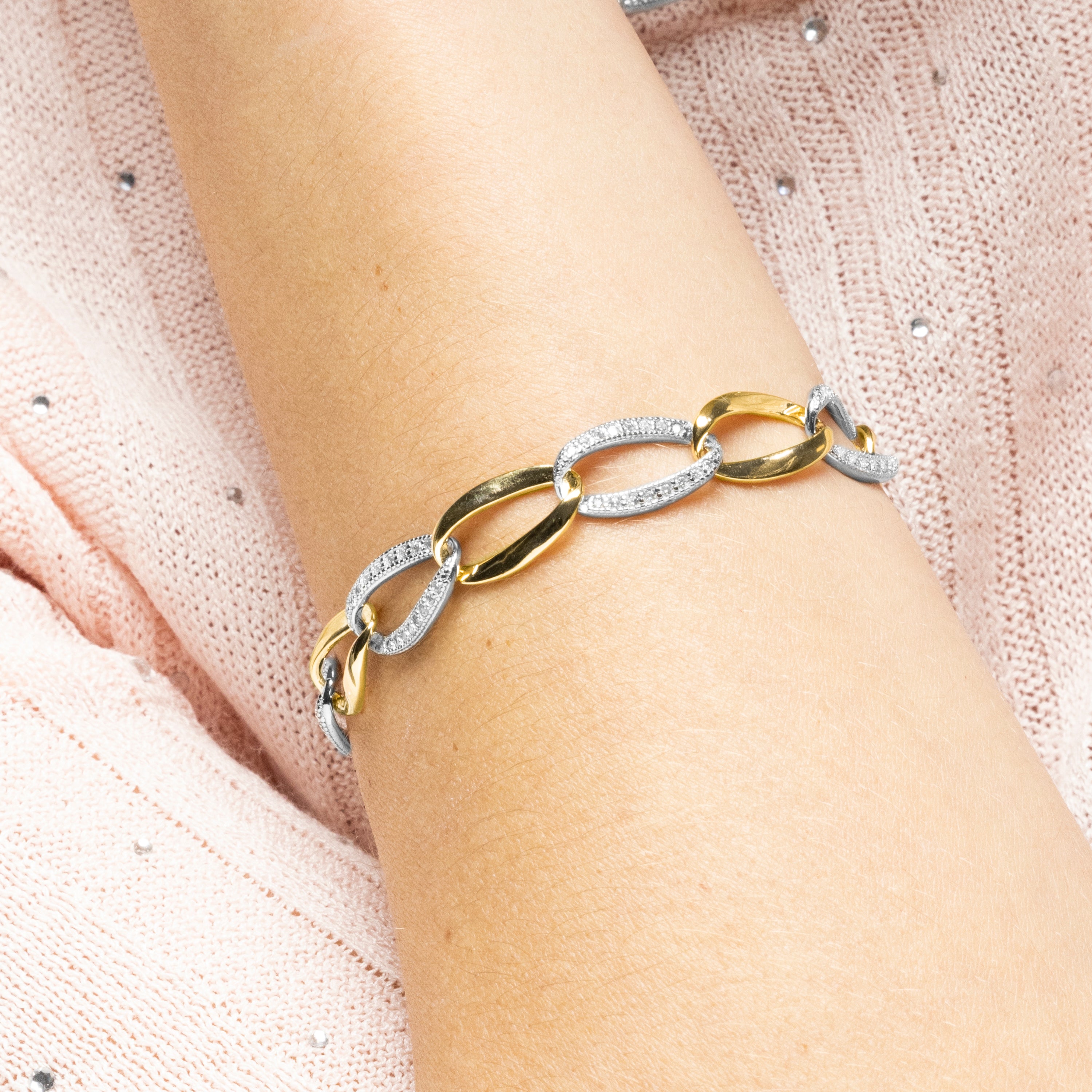 925 Sterling Silver Bracelet with Brilliant Cubic Zirconia, 18k Yellow Gold Finish - Aborg