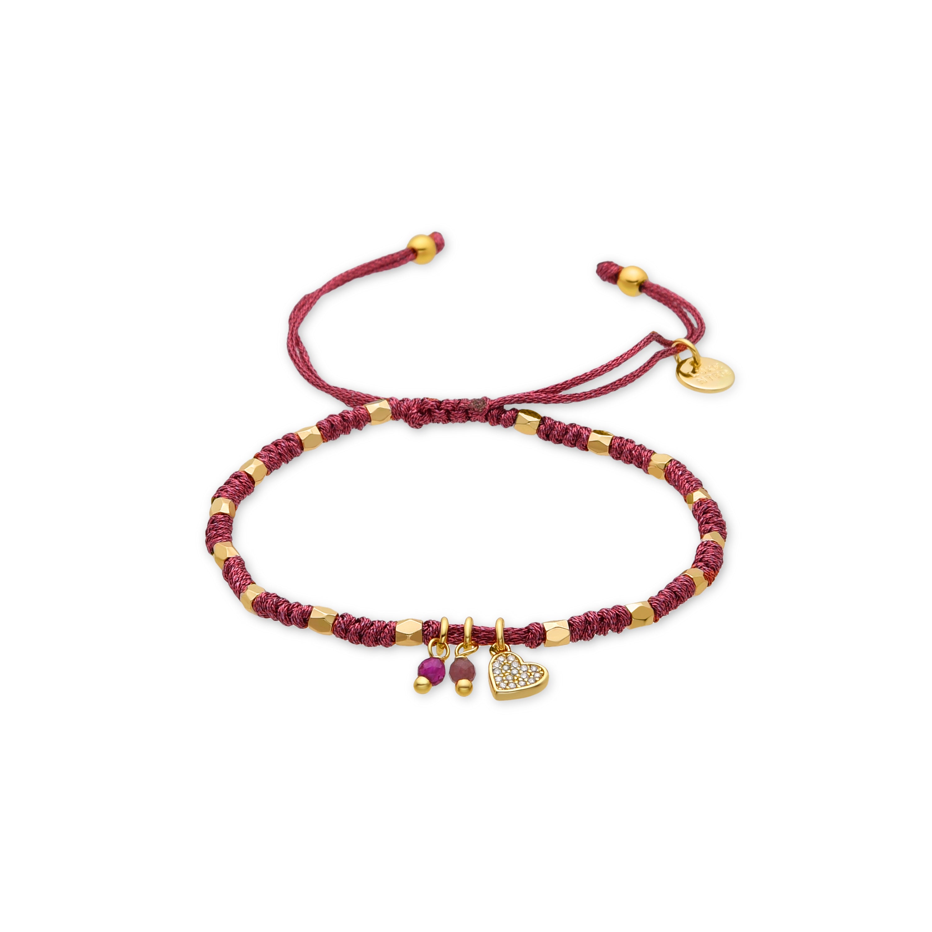 925 Sterling Silver Bracelet with Pink Crystal finished in 18K Yellow Gold - Heart