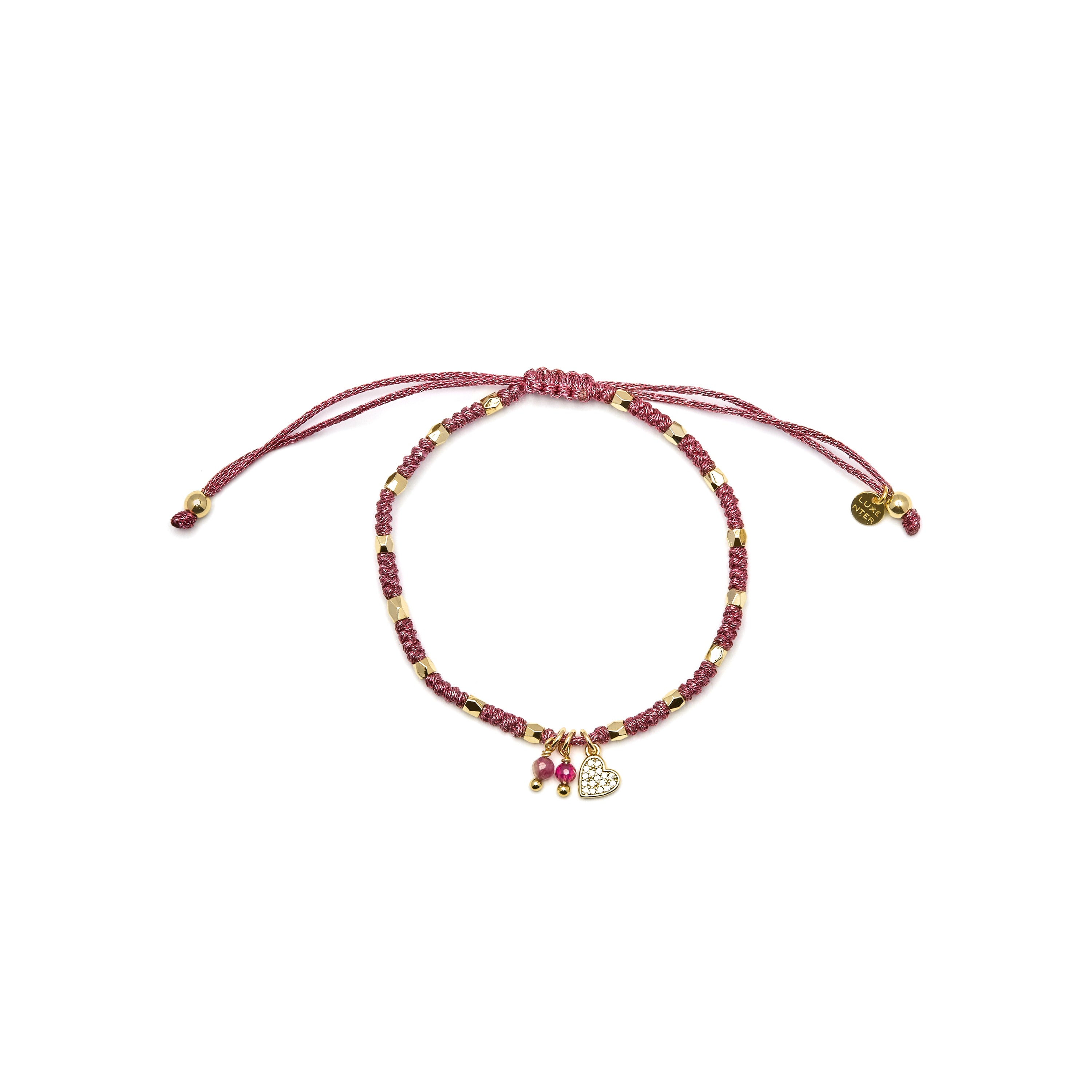 Pulseira de Prata de Lei 925 e Cristal Rosa acabada em ouro amarelo 18K - Coração