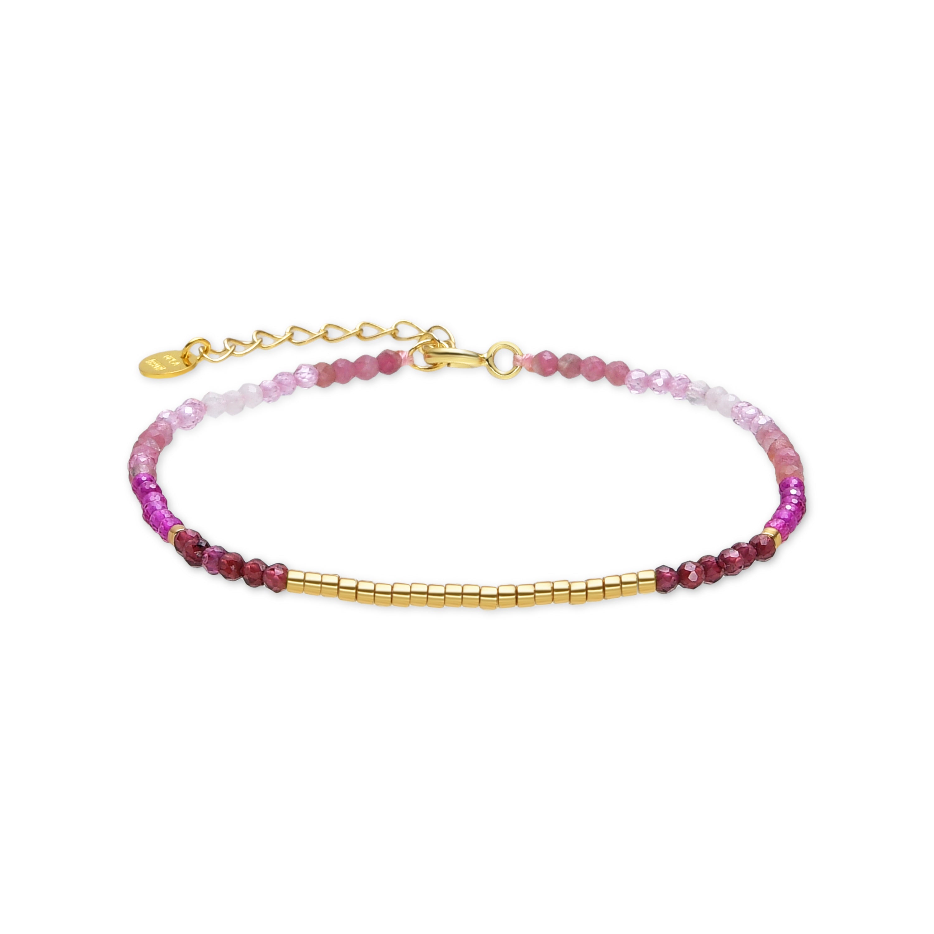 Pulsera de Plata de Ley 925 y Cristal Rosa acabada en oro amarillo de 18k - Vados