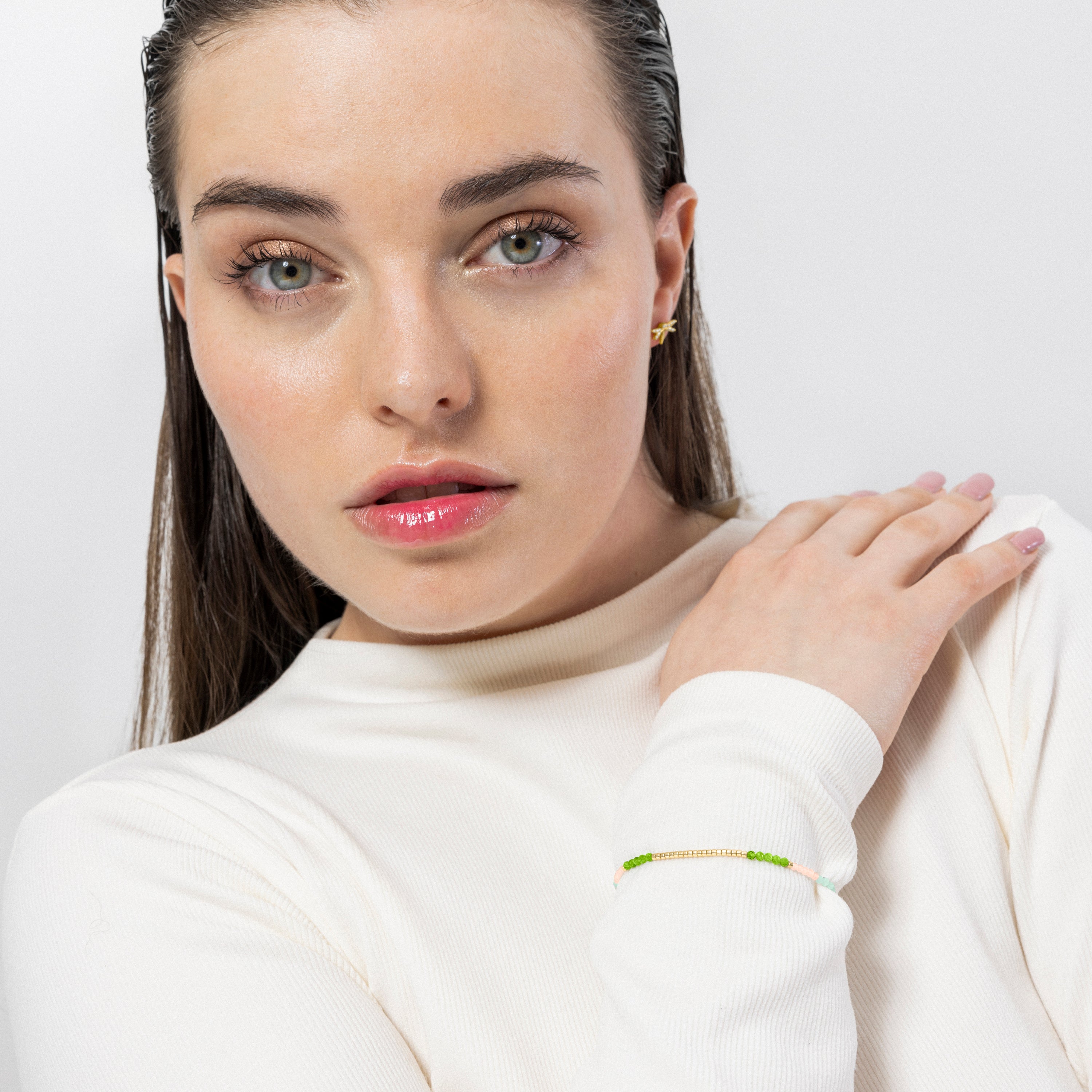 Bracelet en argent sterling 925 et cristal vert fini en or jaune 18K - Vados