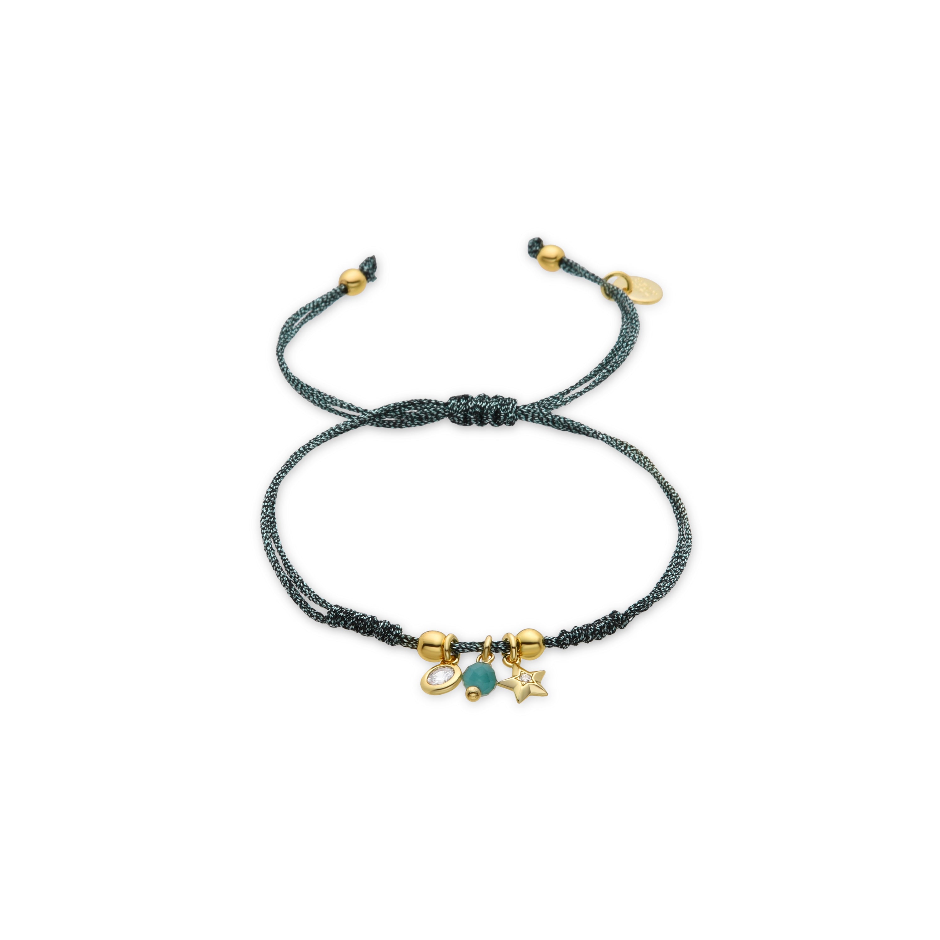Pulseira de Prata de Lei 925 e Cristal Verde acabada em ouro amarelo de 18k - Estrela