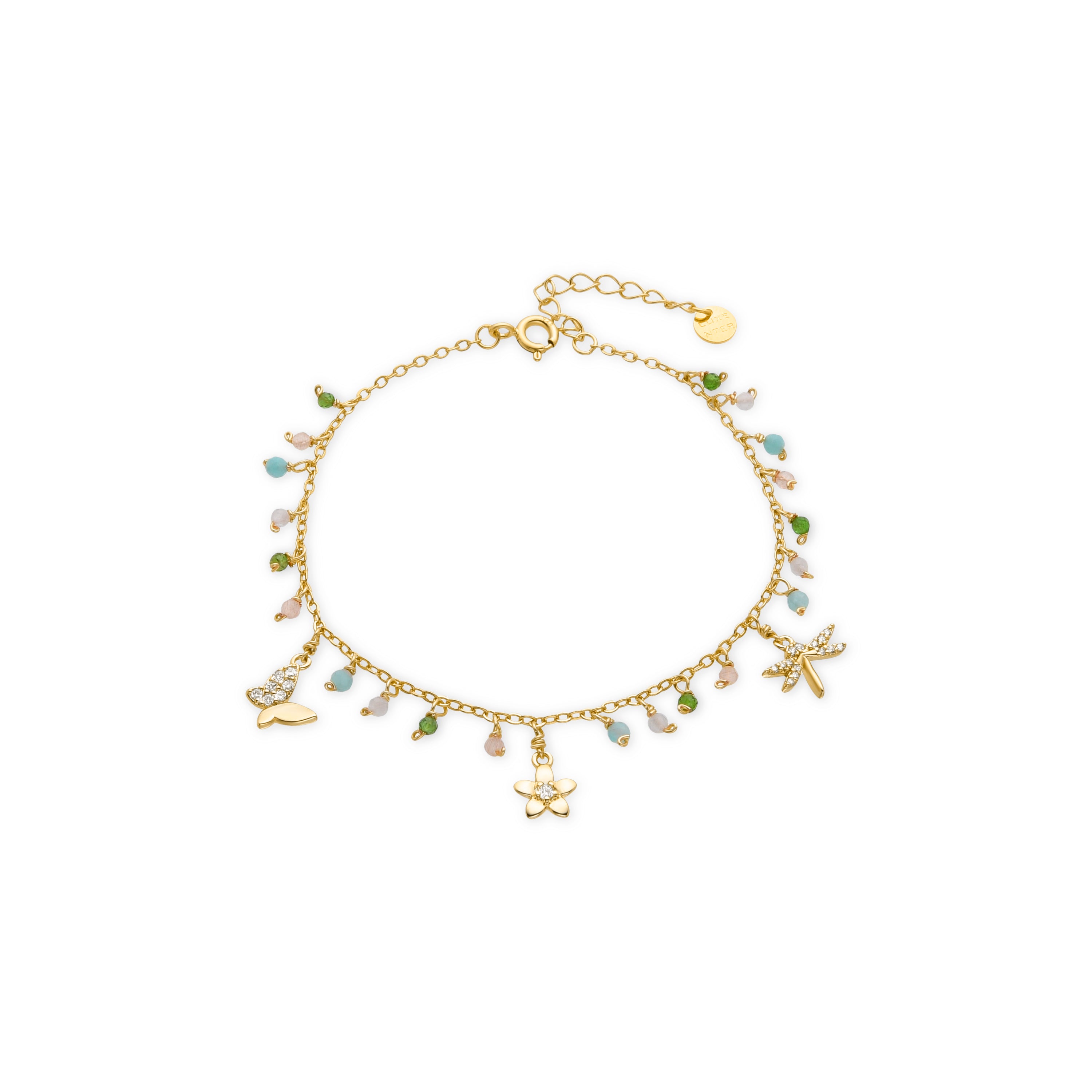 925er Silberarmband mit grünem Kristall, vergoldet mit 18K Gelbgold - Lok