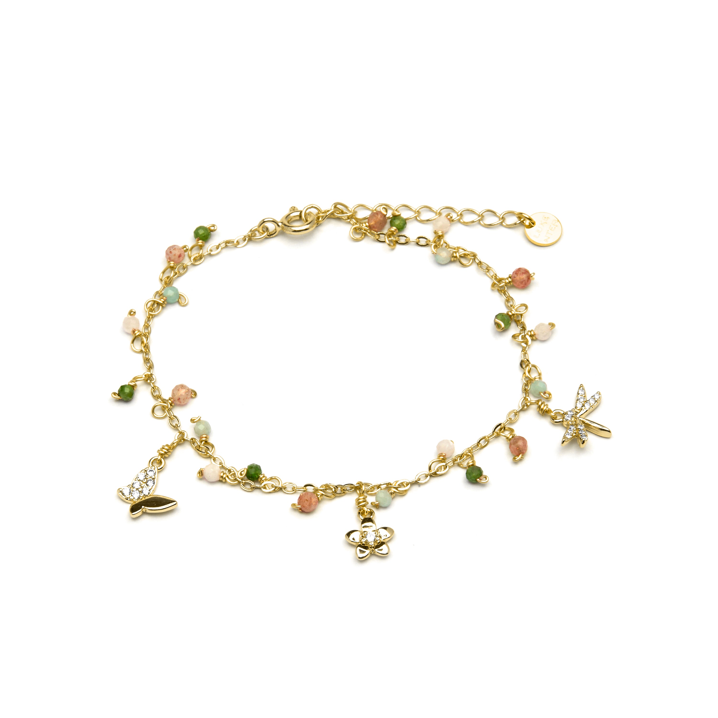 925er Silberarmband mit grünem Kristall, vergoldet mit 18K Gelbgold - Lok