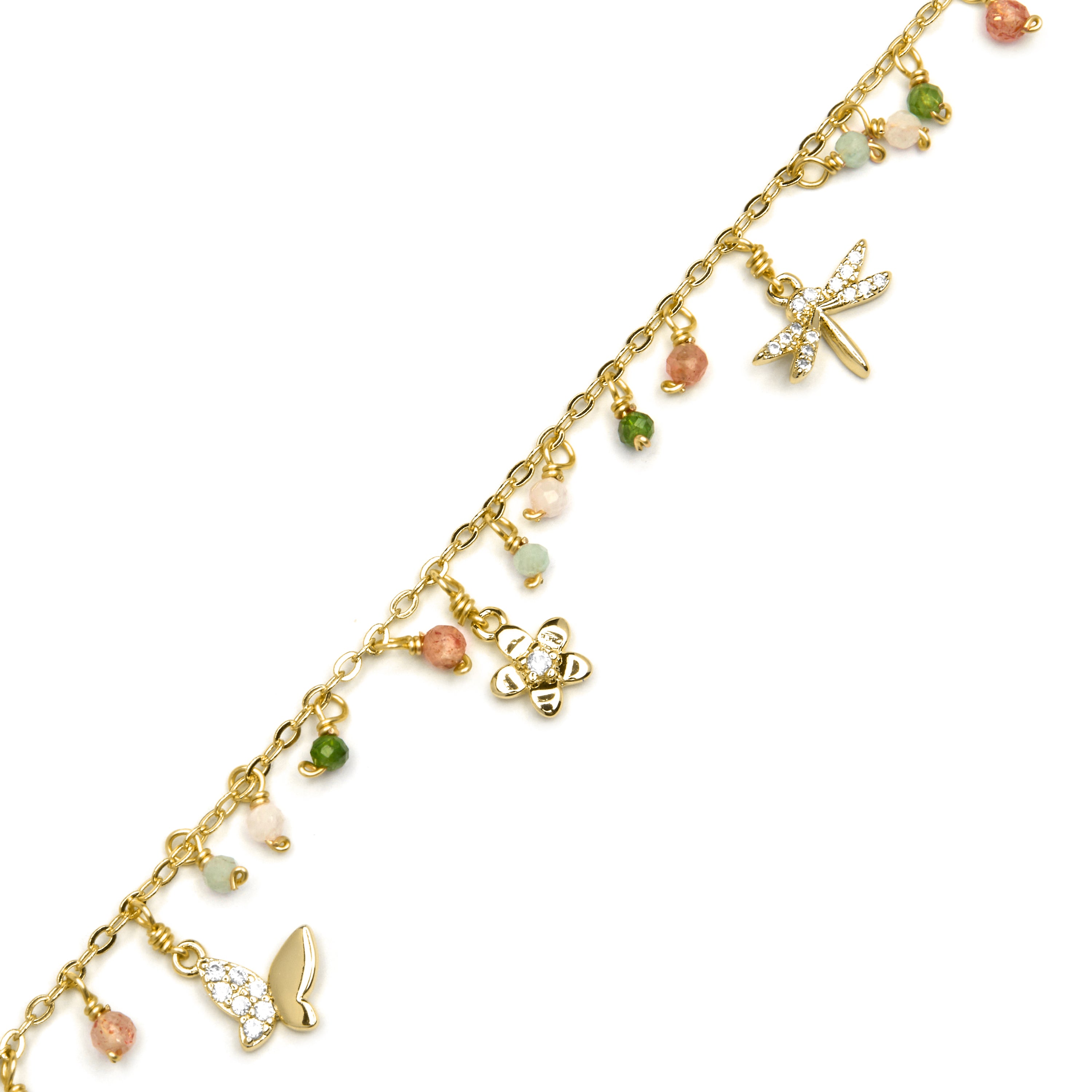 925er Silberarmband mit grünem Kristall, vergoldet mit 18K Gelbgold - Lok