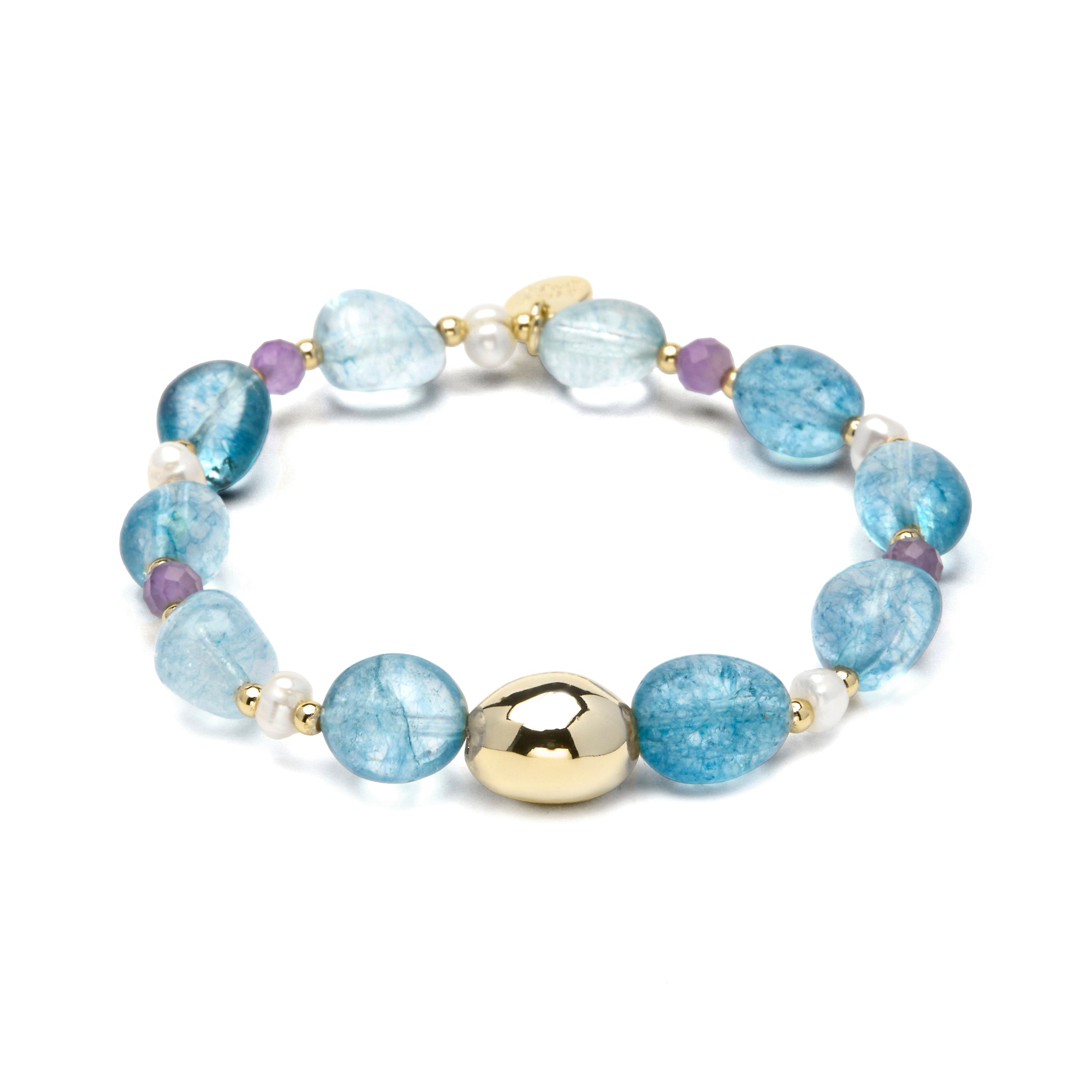 925 Sterling Silver Bracelet and Blue Crystal finished in 18k Yellow Gold - Aswudi