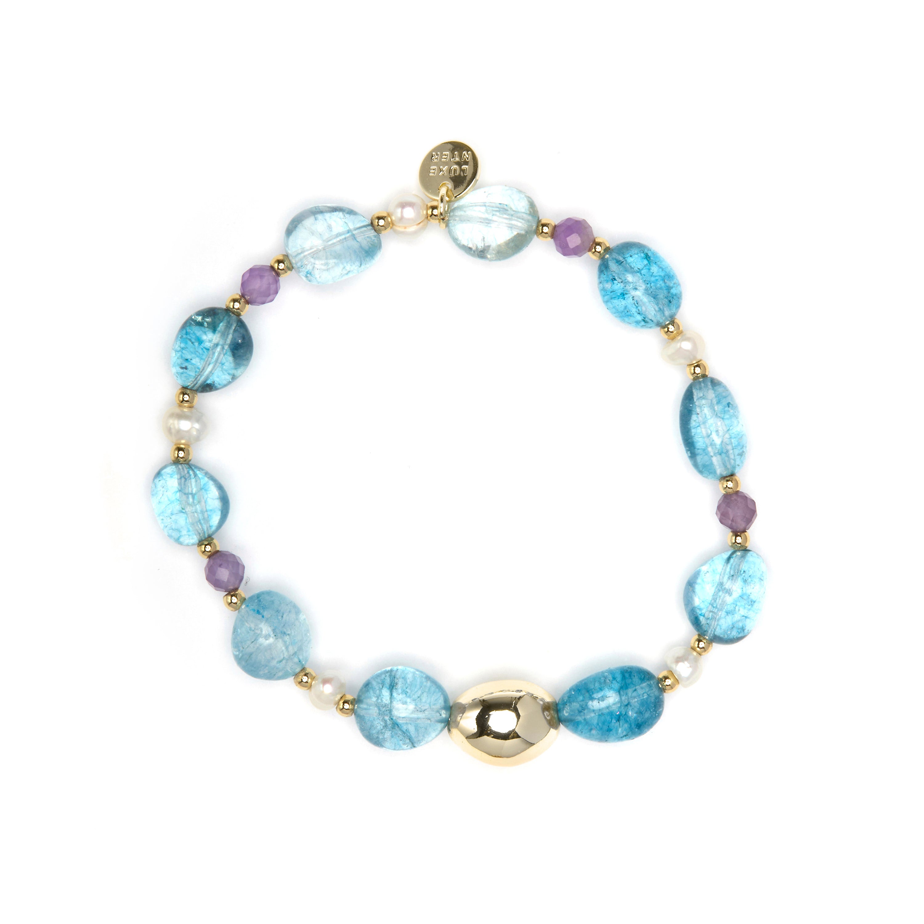 Pulsera de Plata de Ley 925 y Cristal Azul acabado en oro amarillo 18k - Aswudi