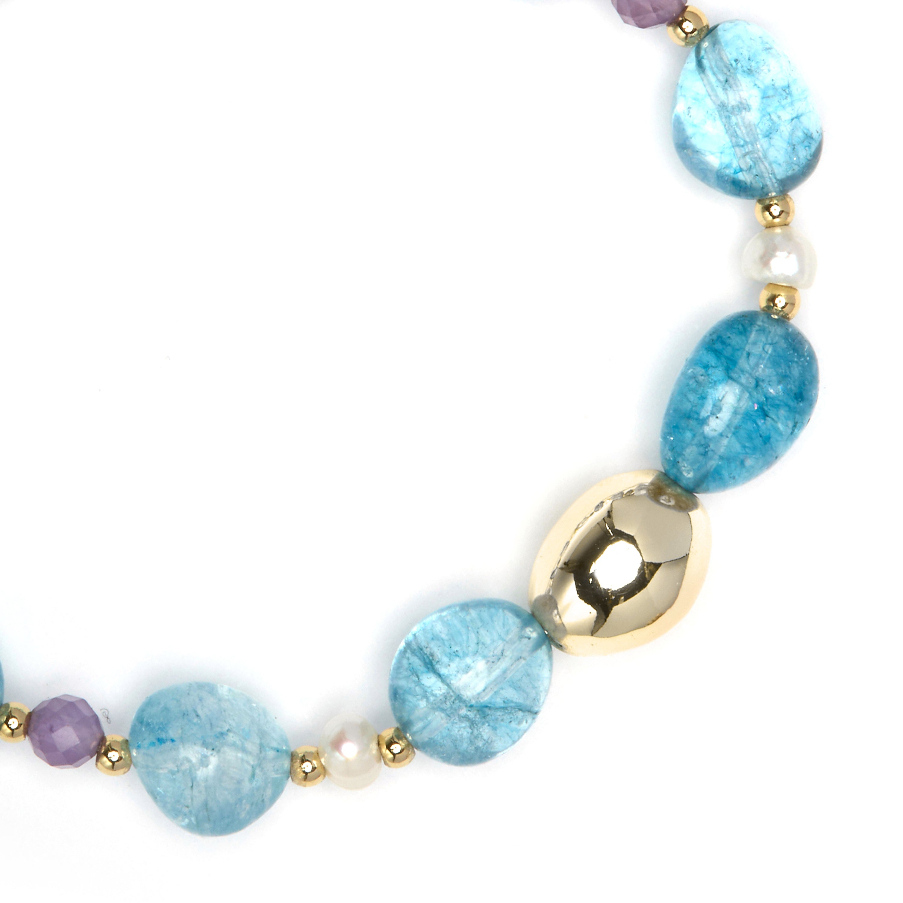 Pulsera de Plata de Ley 925 y Cristal Azul acabado en oro amarillo 18k - Aswudi