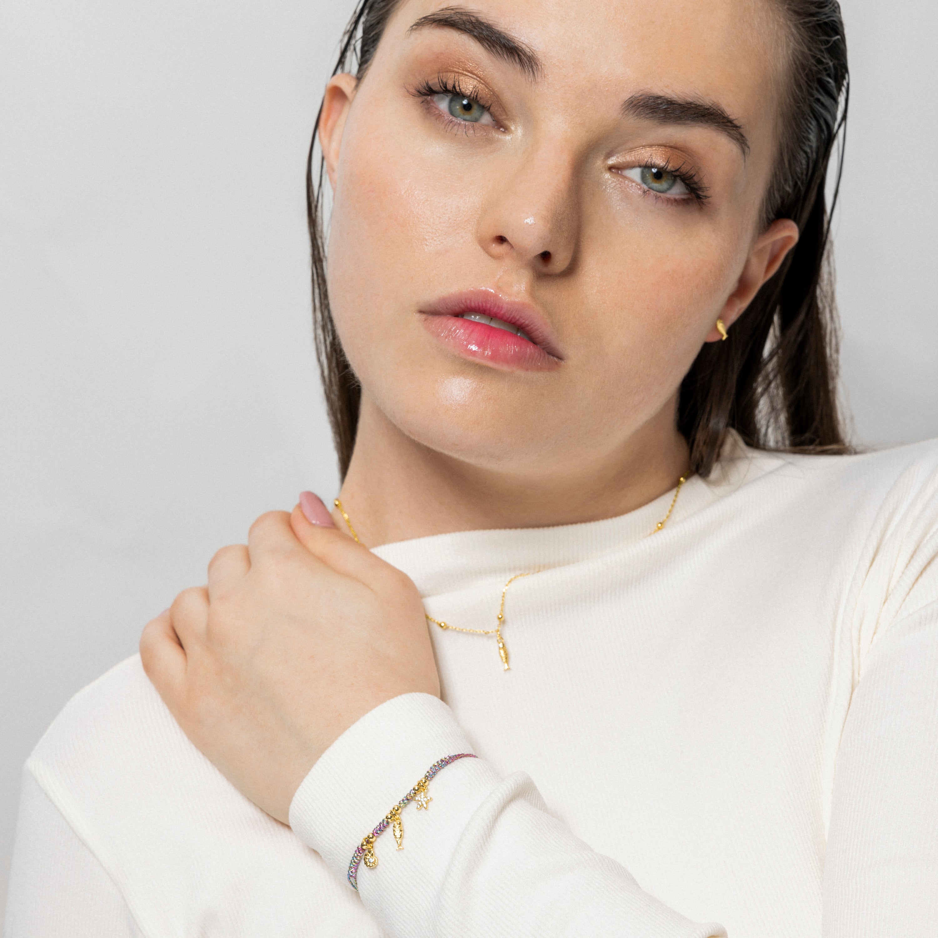 Pulseira de Prata de Lei 925 e Zircónia Brilhante acabada em ouro amarelo 18K - Linduk