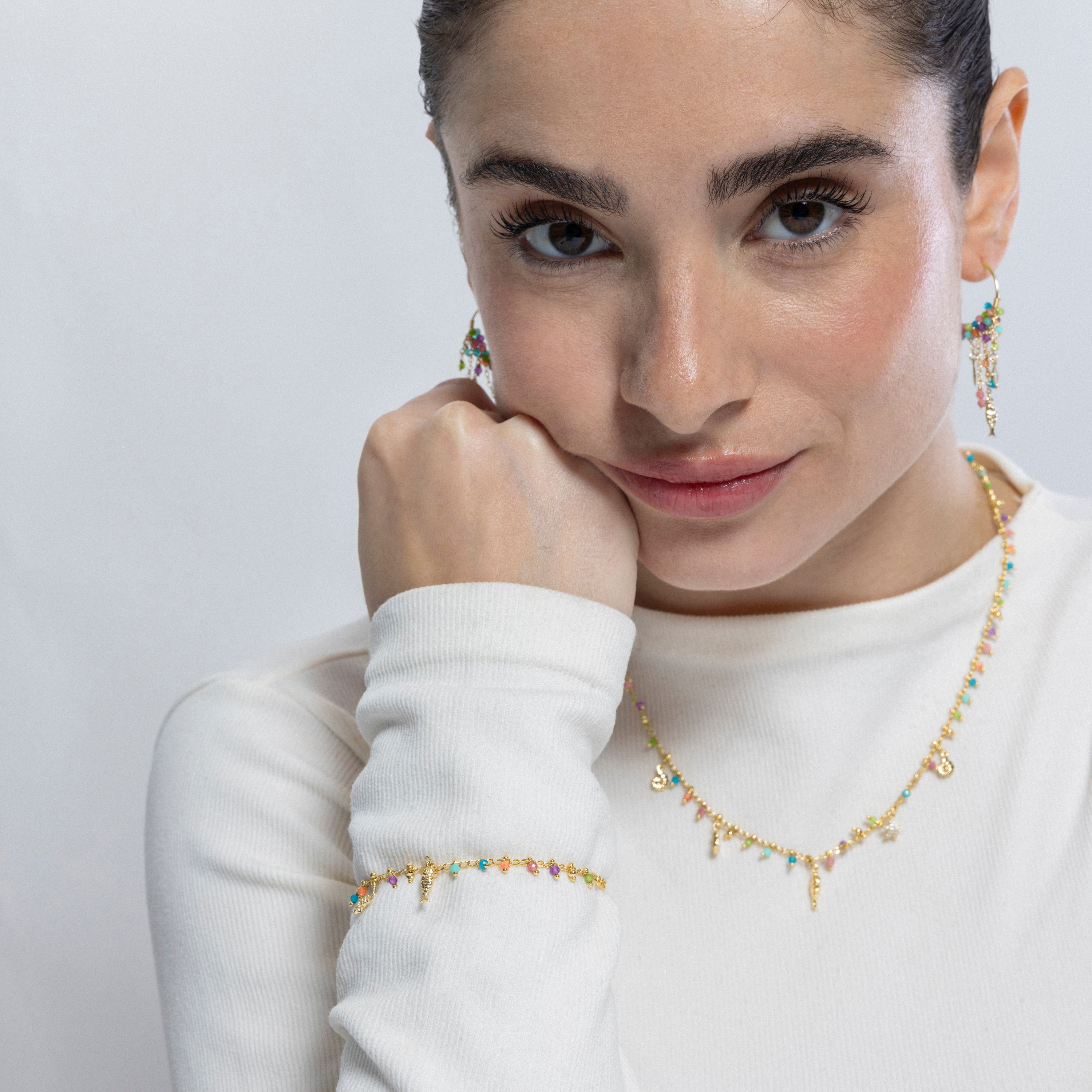 Pulsera de Plata de Ley 925 y Cristal Multicolor acabada en oro amarillo 18K - Kaiquia