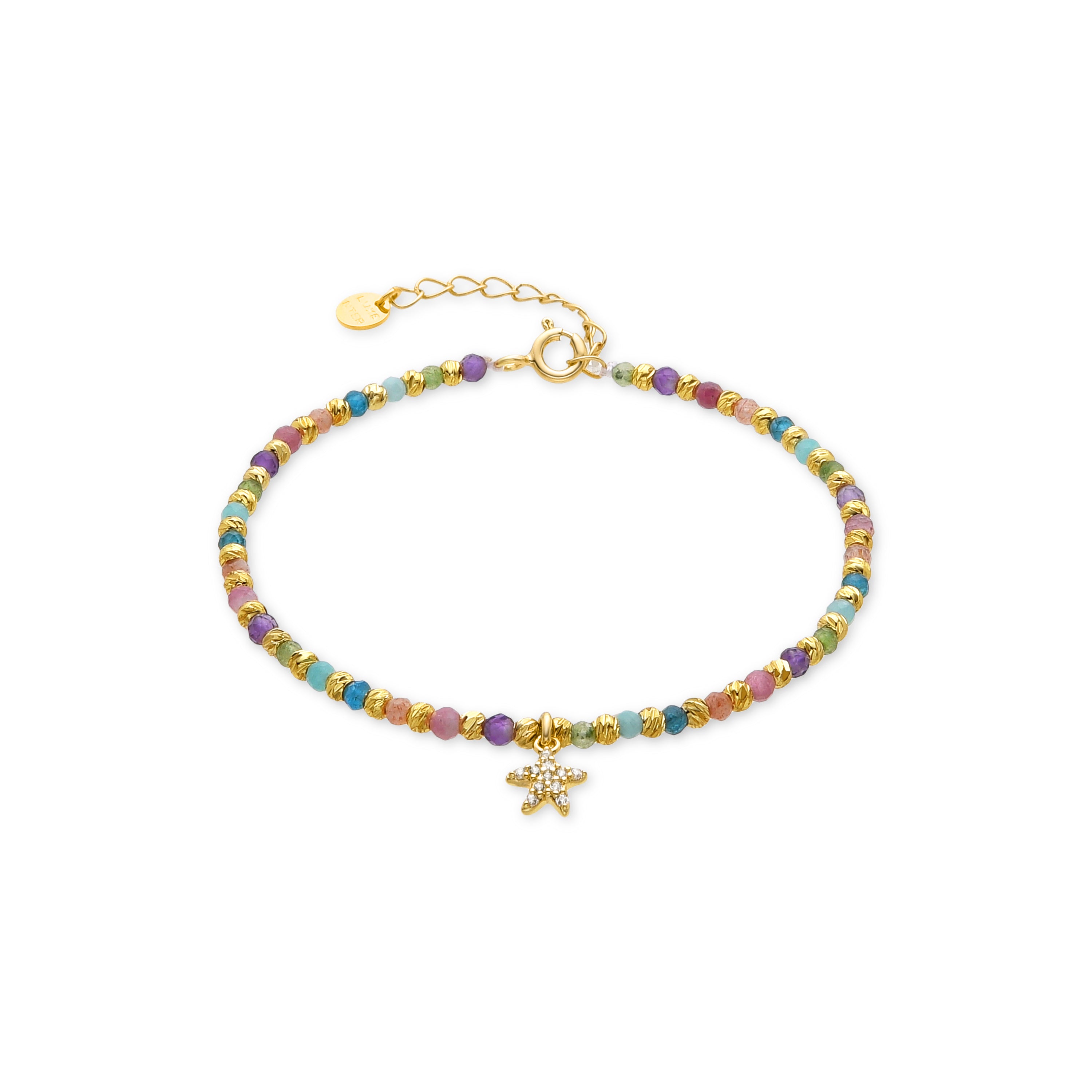 Pulseira de Prata de Lei 925 e Cristal Multicolor acabada em ouro amarelo de 18k - Estrela