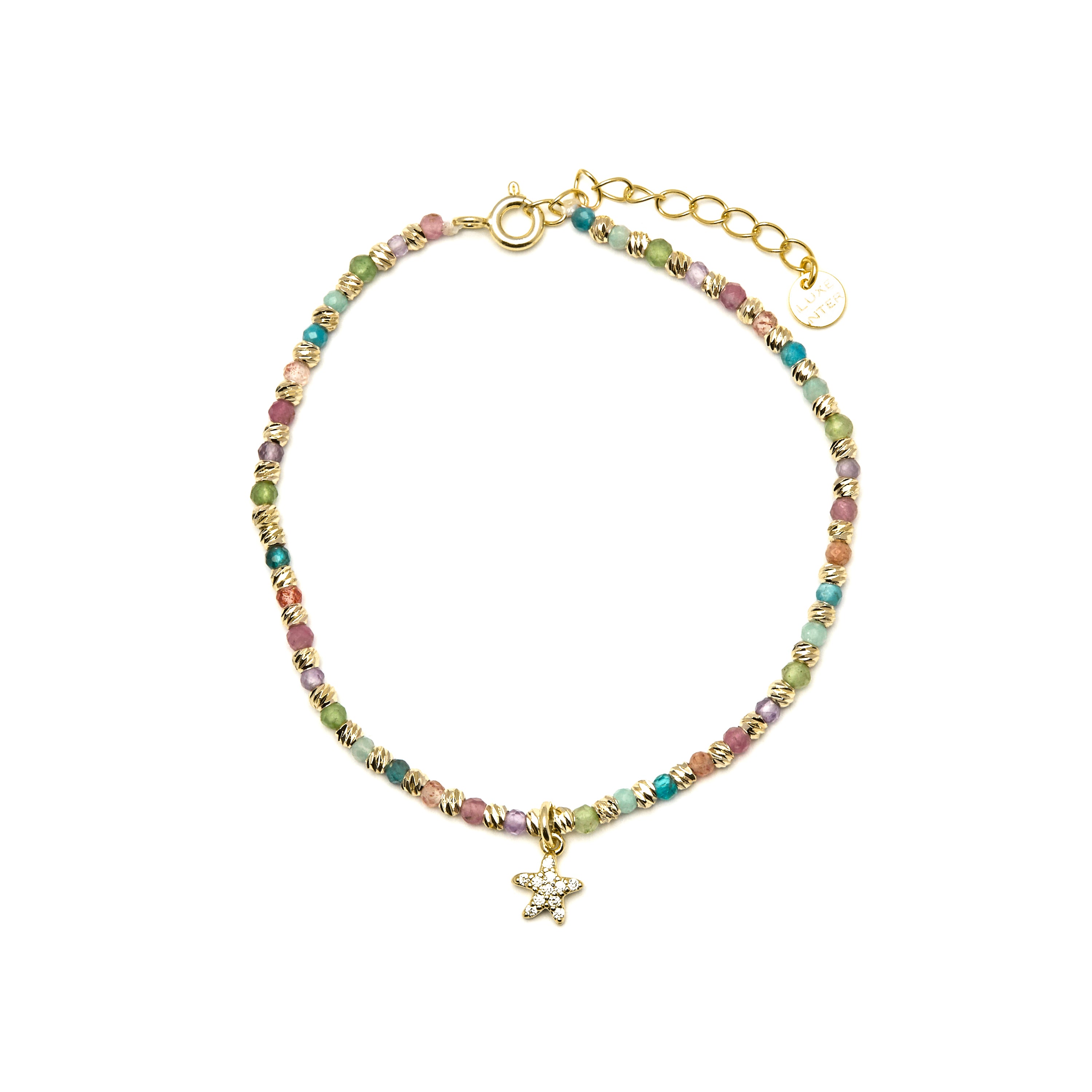 925er Silberarmband mit mehrfarbigem Kristall, vergoldet mit 18k Gelbgold - Stern