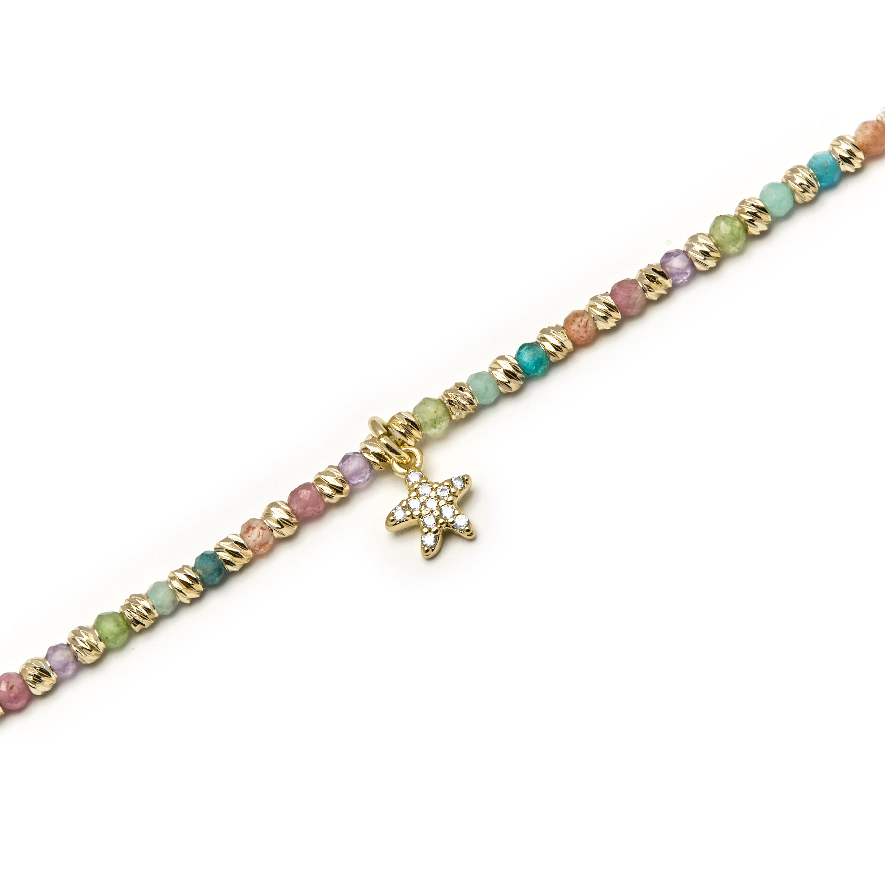 925er Silberarmband mit mehrfarbigem Kristall, vergoldet mit 18k Gelbgold - Stern