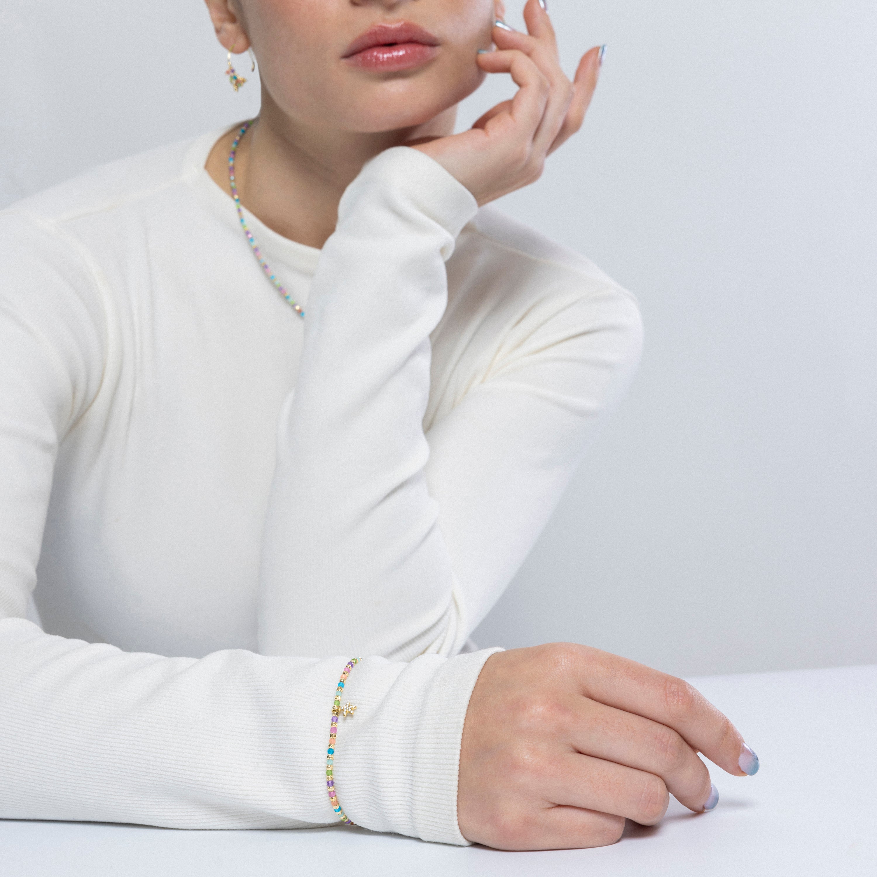 Pulsera de Plata de Ley 925 y Cristal Multicolor acabada en oro amarillo de 18k - Estrella