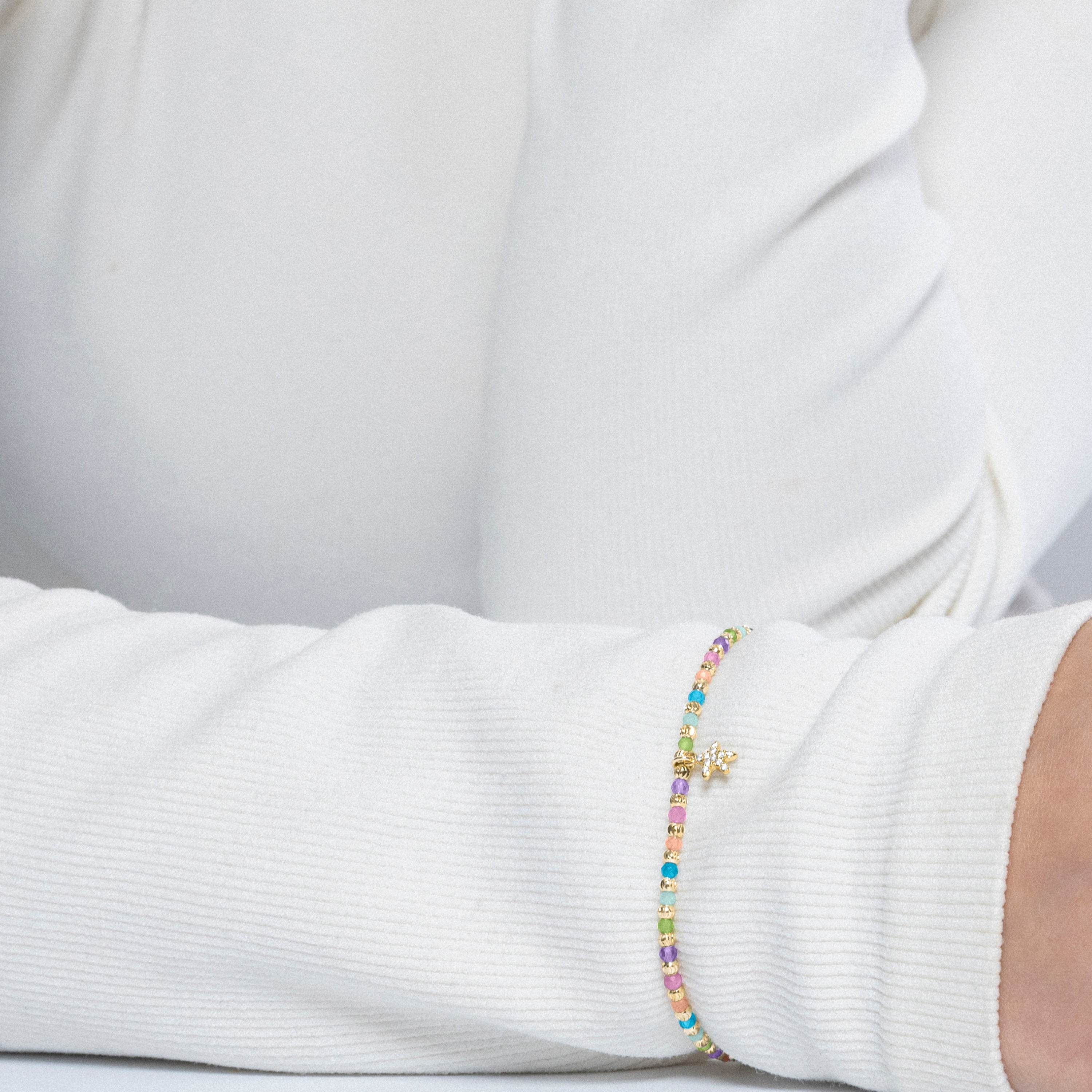 925er Silberarmband mit mehrfarbigem Kristall, vergoldet mit 18k Gelbgold - Stern