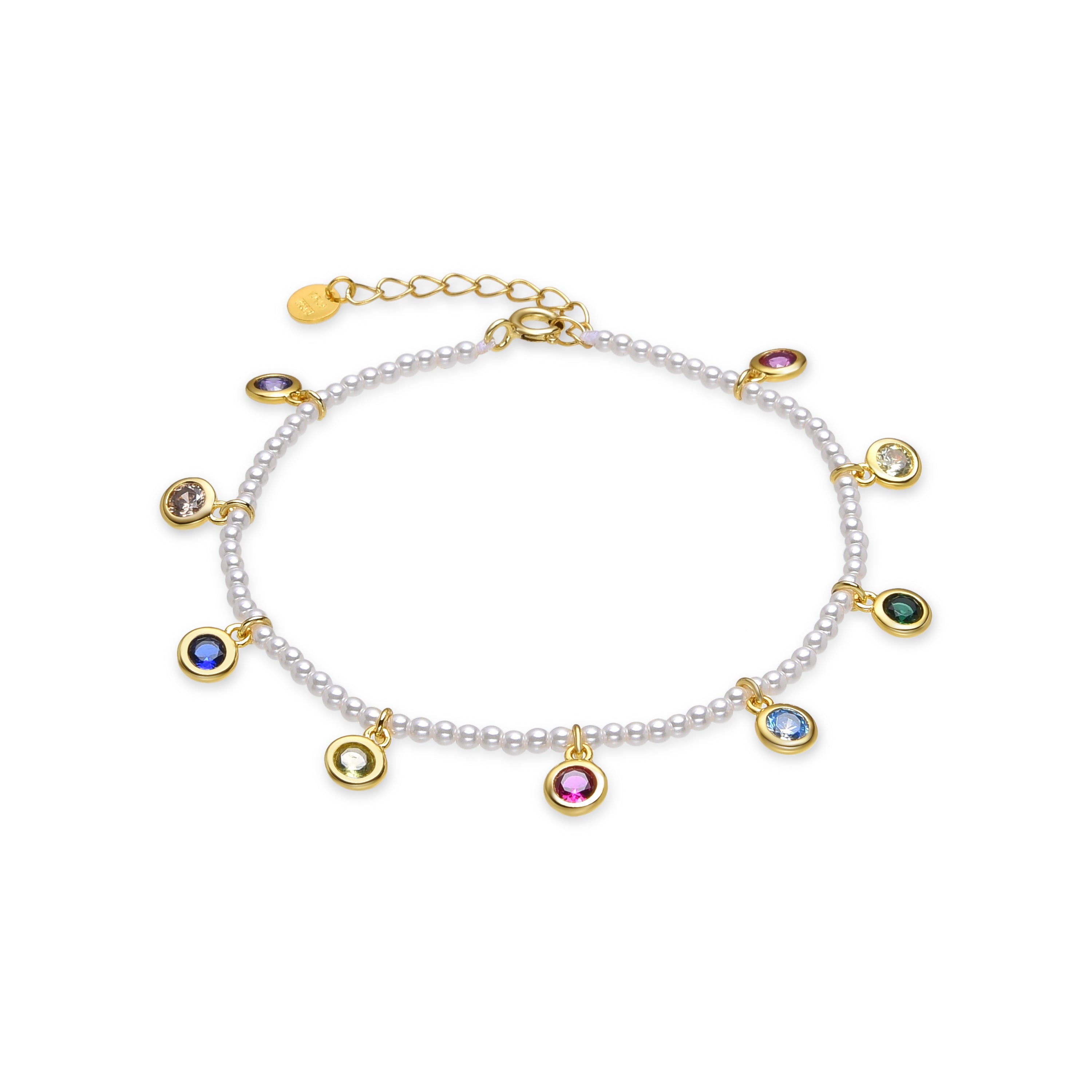 925er Sterling Silberarmband mit weißer Perle, vergoldet mit 18K Gelbgold - Alori