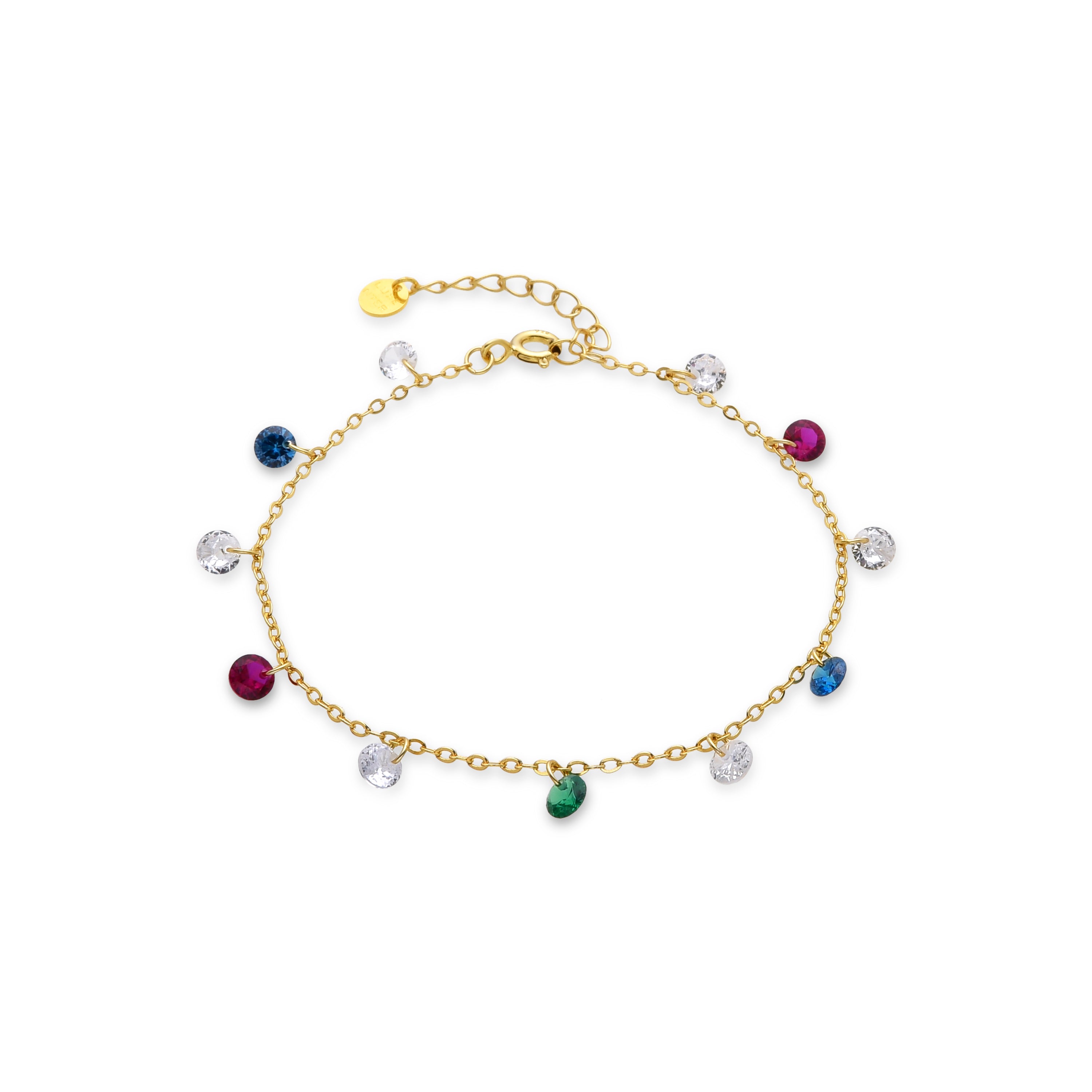 Pulseira de Prata de Lei 925 e Zircónia Multicolor acabada em ouro amarelo 18K - Sumju