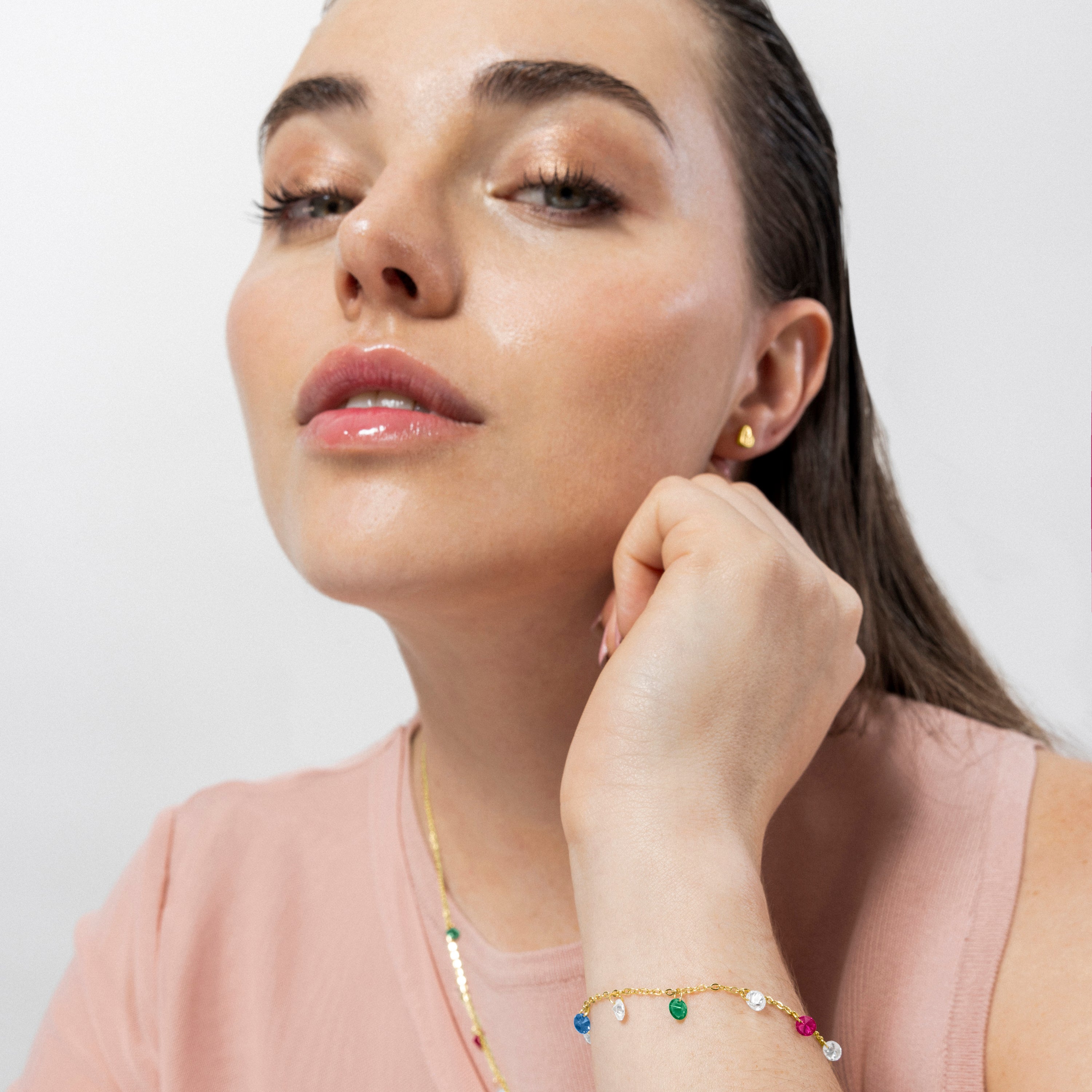 Pulseira de Prata de Lei 925 e Zircónia Multicolor acabada em ouro amarelo 18K - Sumju
