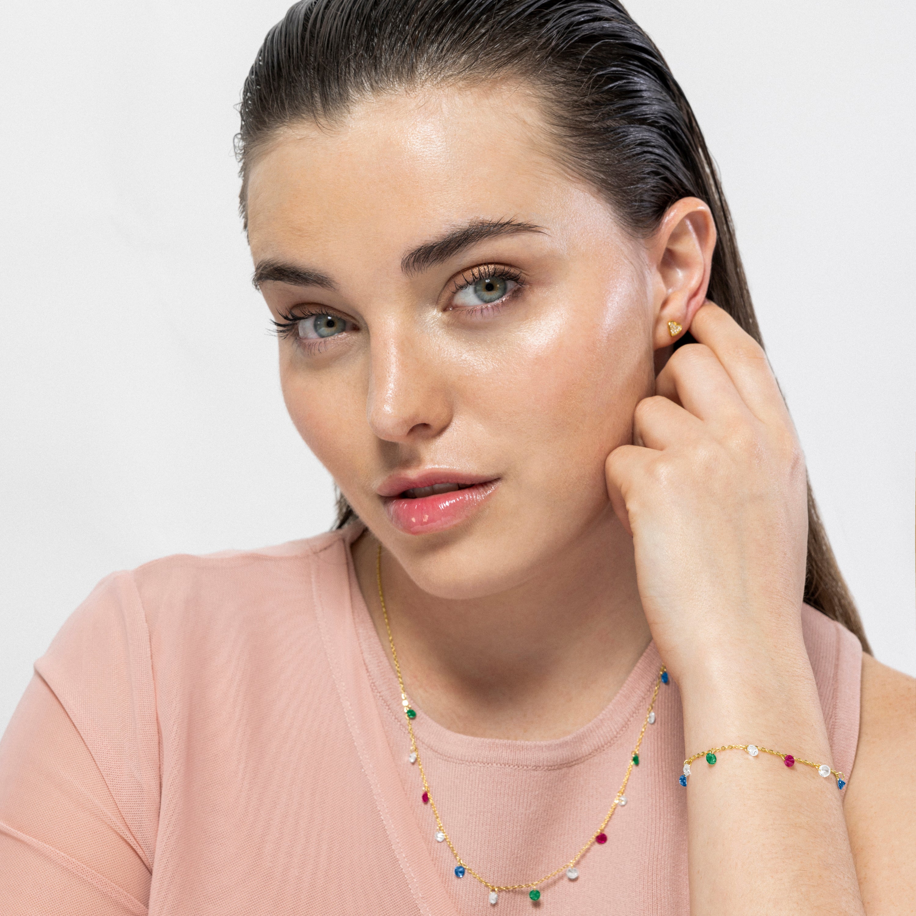 Pulseira de Prata de Lei 925 e Zircónia Multicolor acabada em ouro amarelo 18K - Sumju