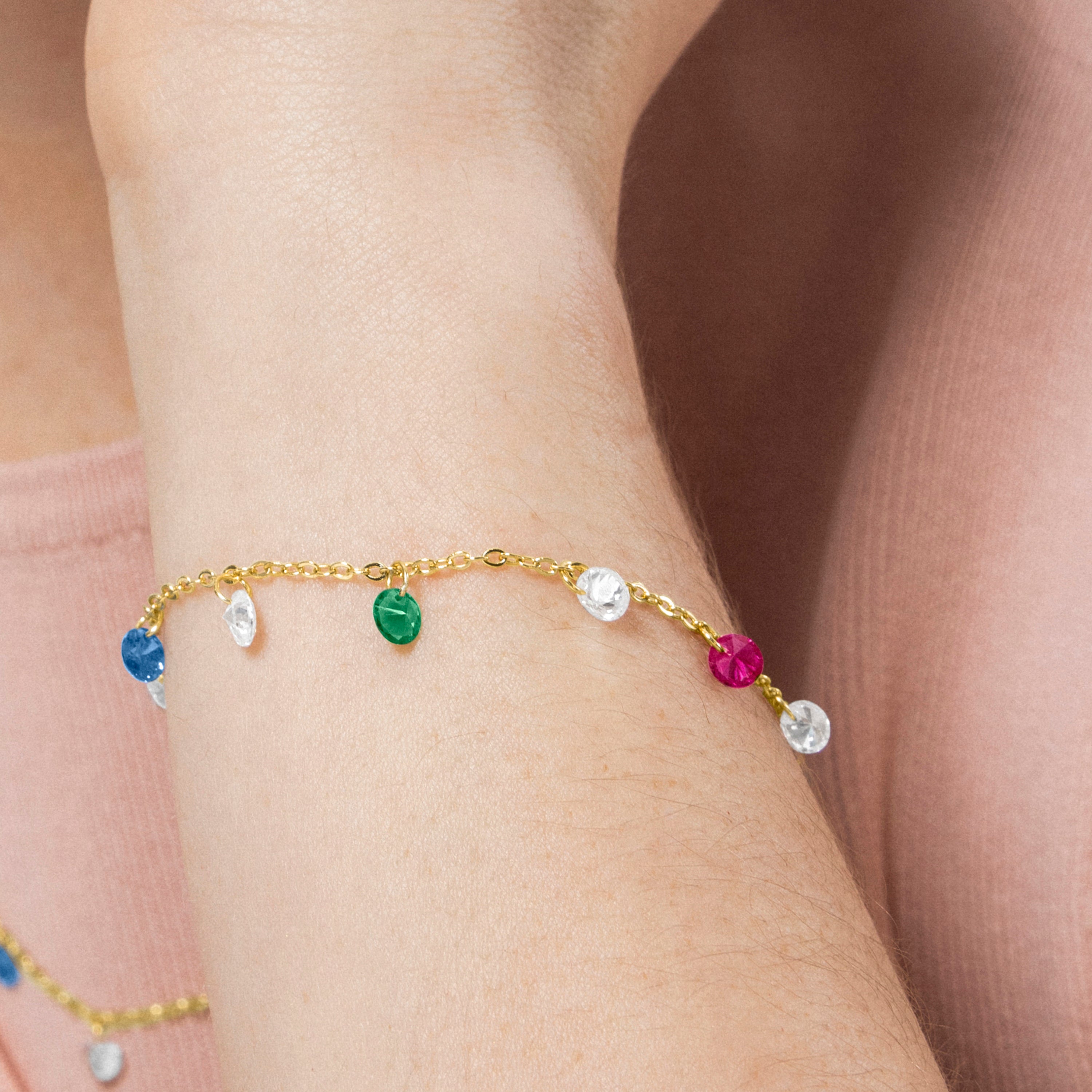 Pulseira de Prata de Lei 925 e Zircónia Multicolor acabada em ouro amarelo 18K - Sumju