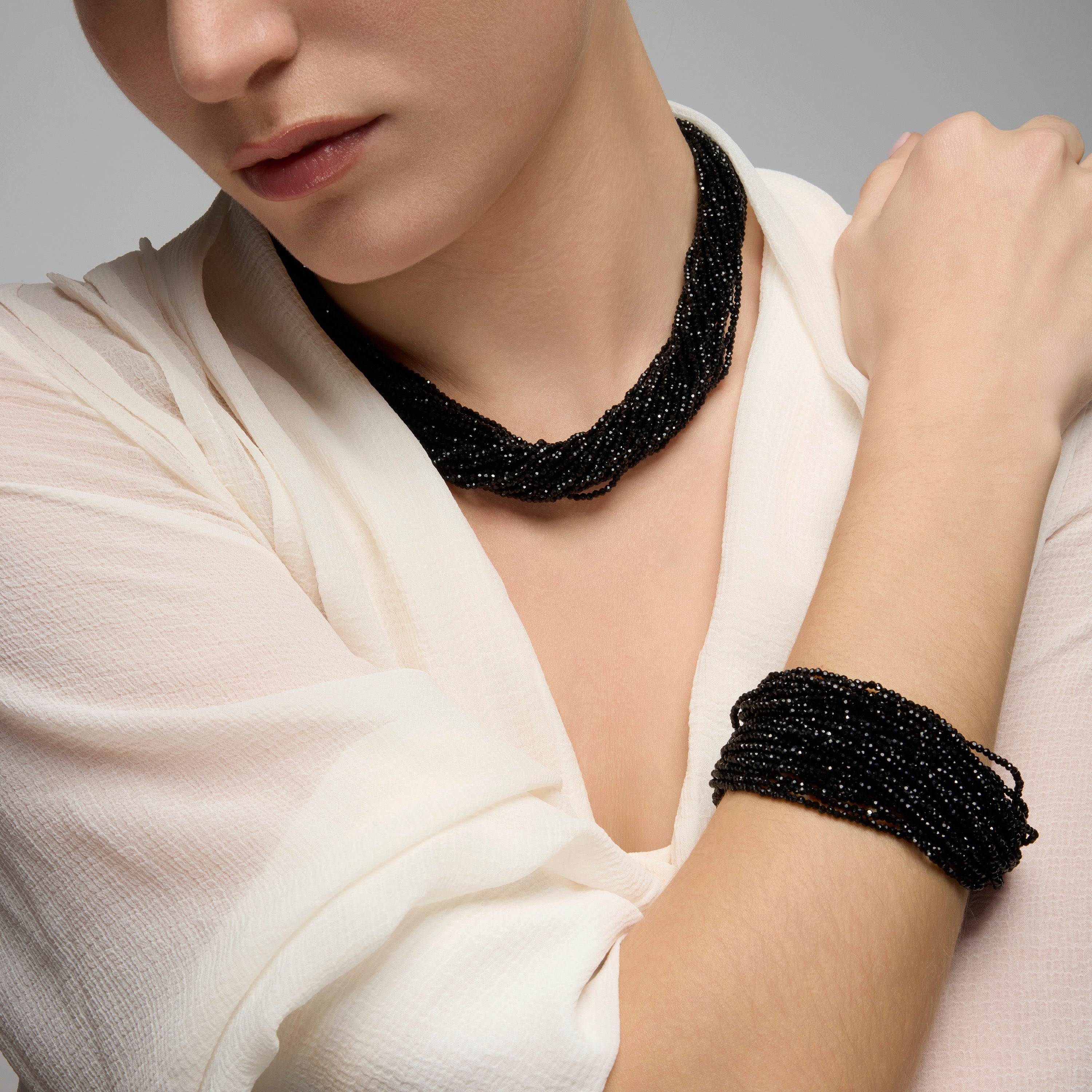 Bracciale in Argento Sterling 925 e Cristallo Nero con finitura rodiata - Kibak