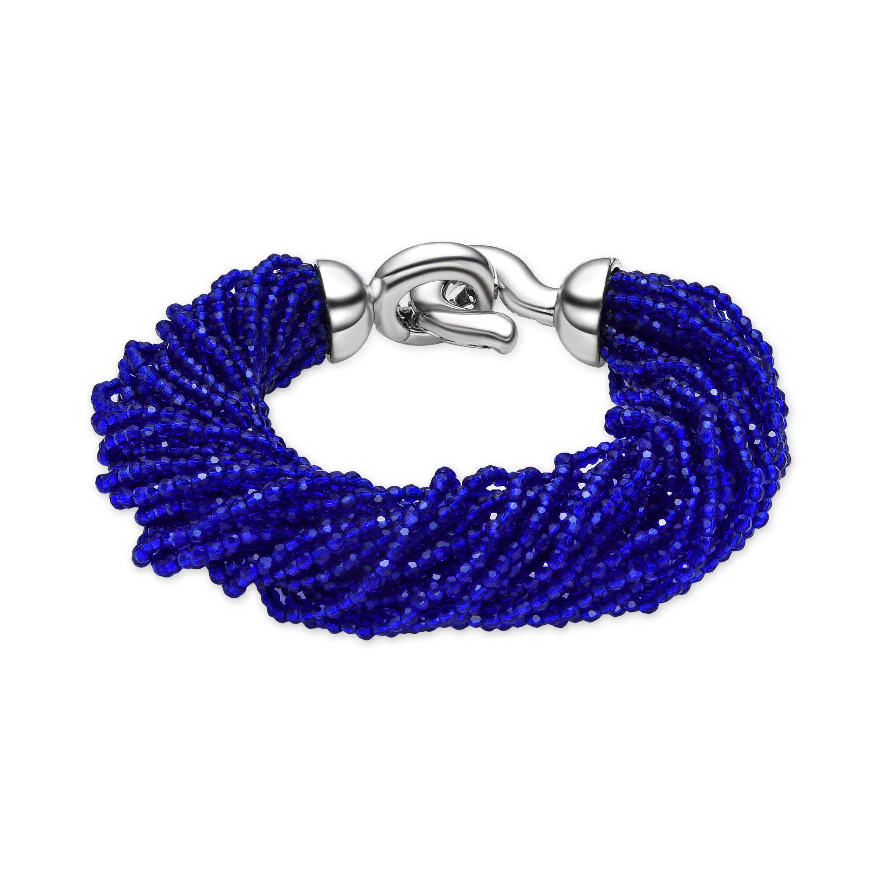 Pulsera de Plata de Ley 925 y Cristal Azul Oscuro acabado en rodio - Kibak