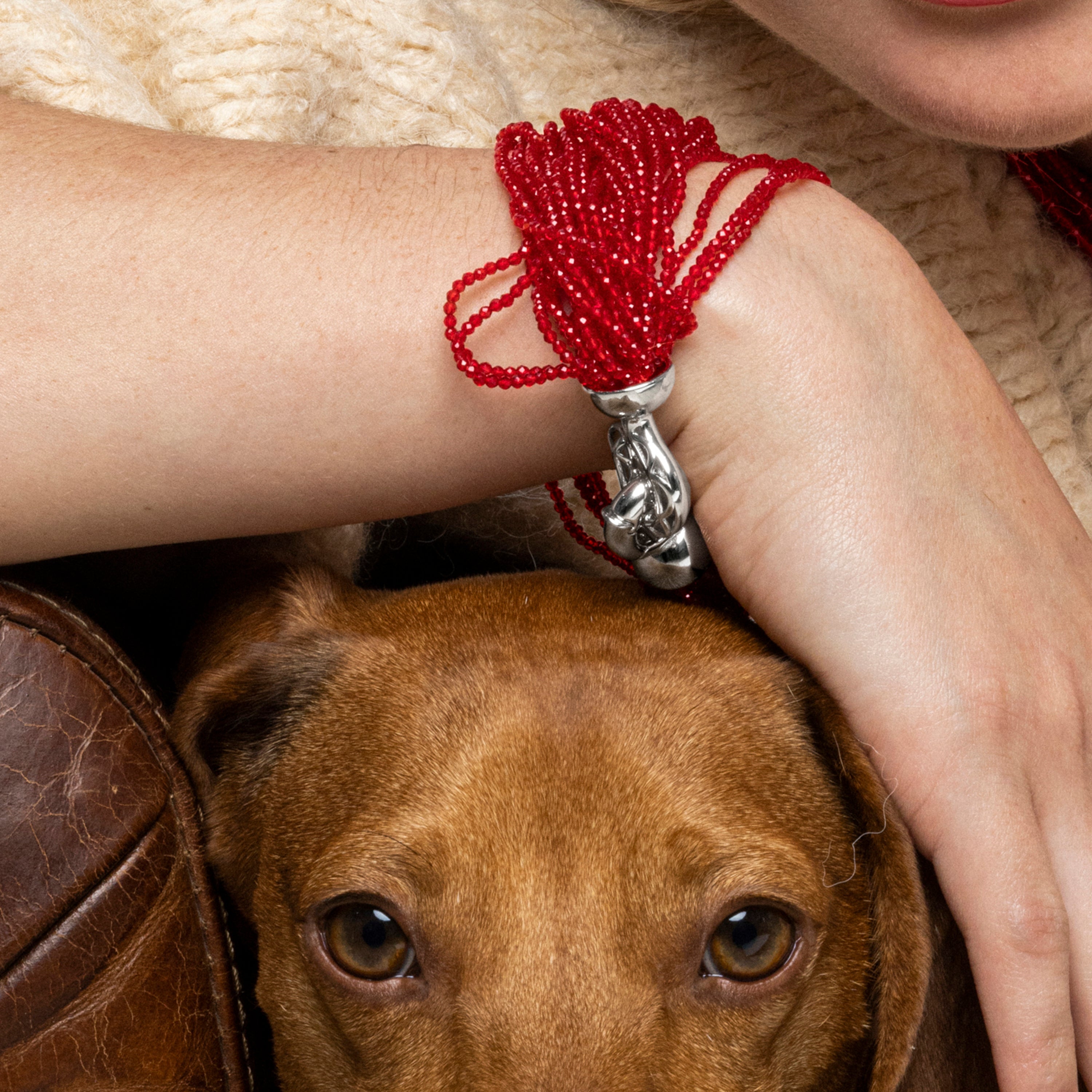Pulseira Cristal Vermelho acabamento em ródio - Kibak