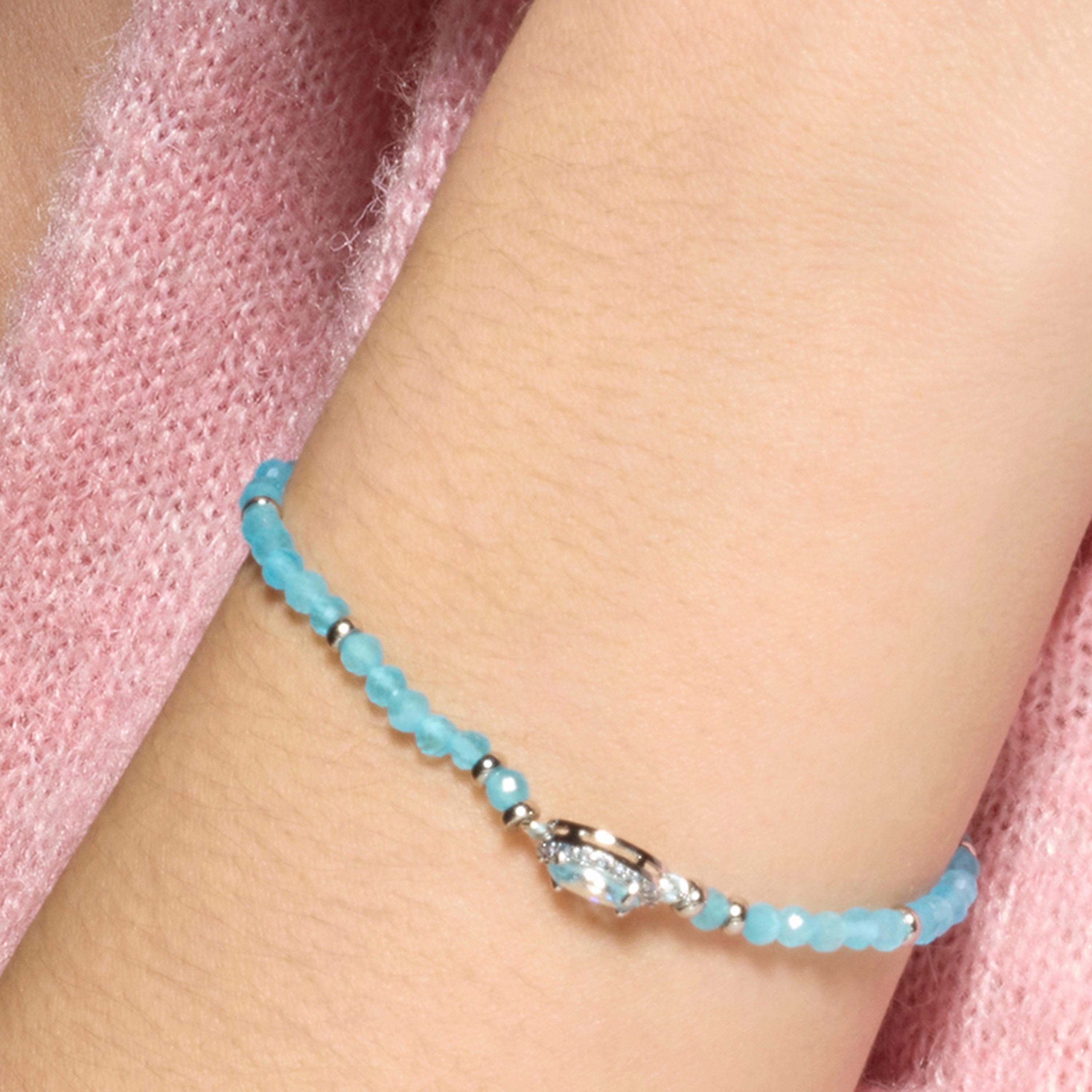 925 Sterling Silver Bracelet with Blue Topaz Cubic Zirconia Rhodium Finish - Nazki