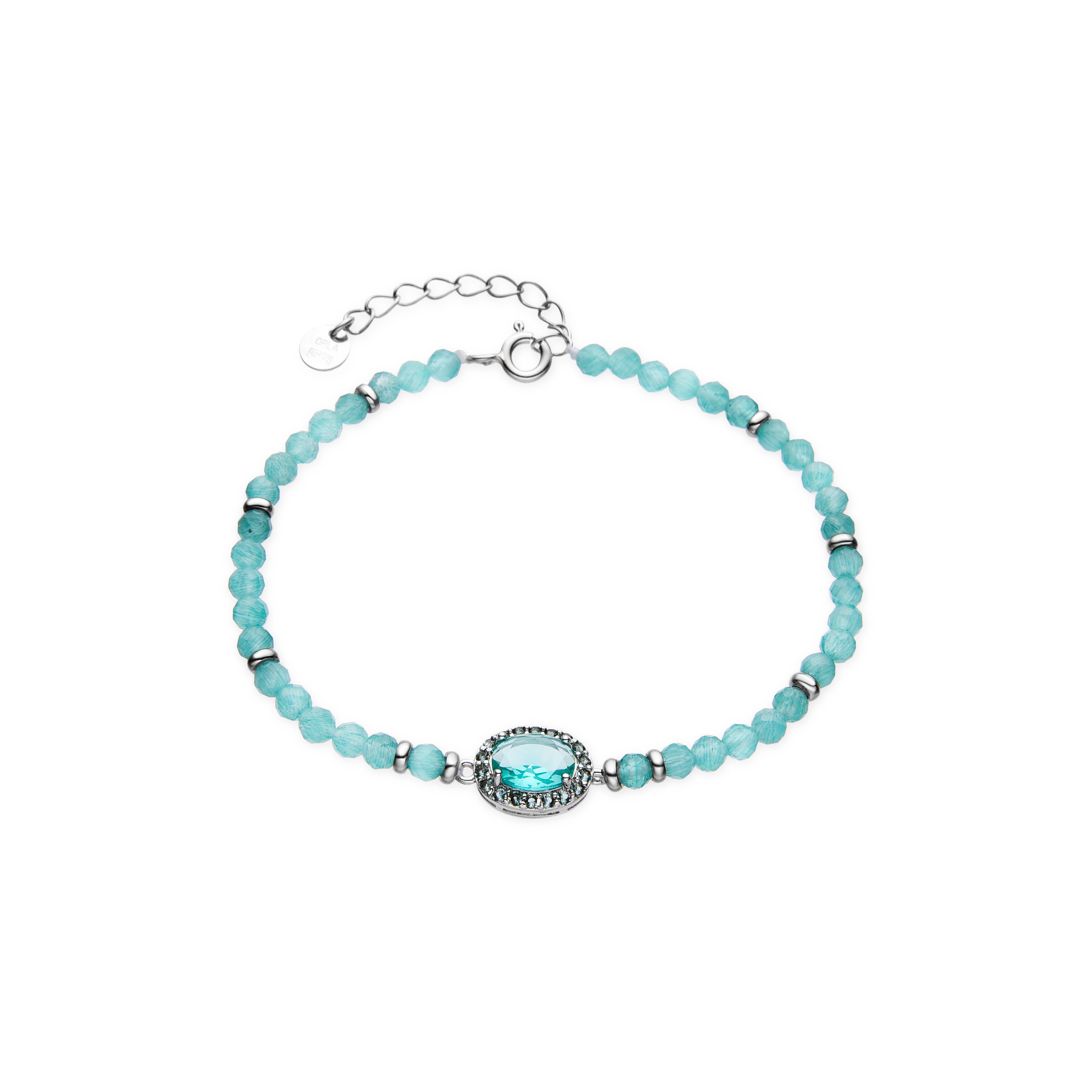 925 Sterling Silver Bracelet with Blue Topaz Cubic Zirconia Rhodium Finish - Nazki
