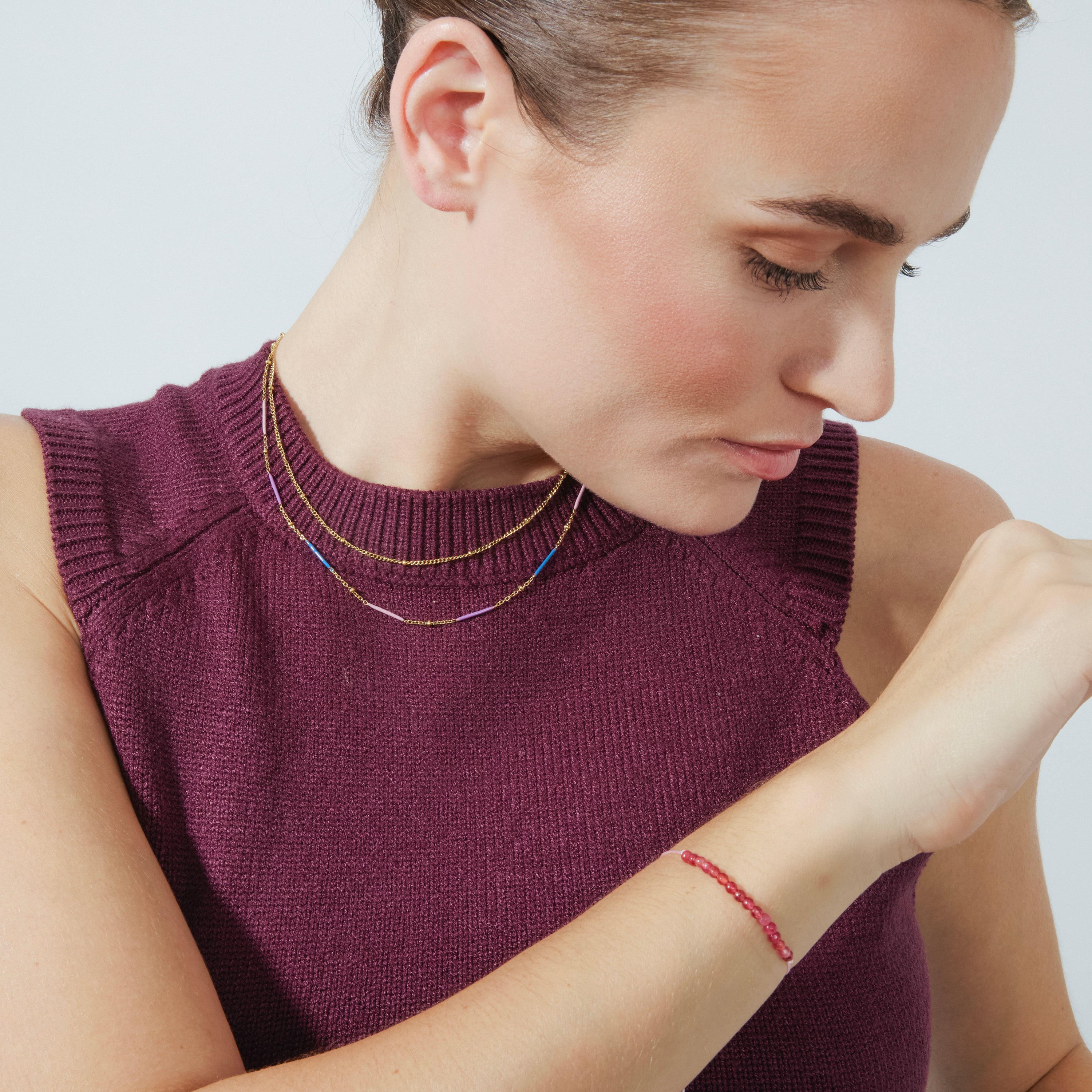 Pulsera de Plata de Ley 925 con Jade Fucsia acabada en rodio - Aquisa