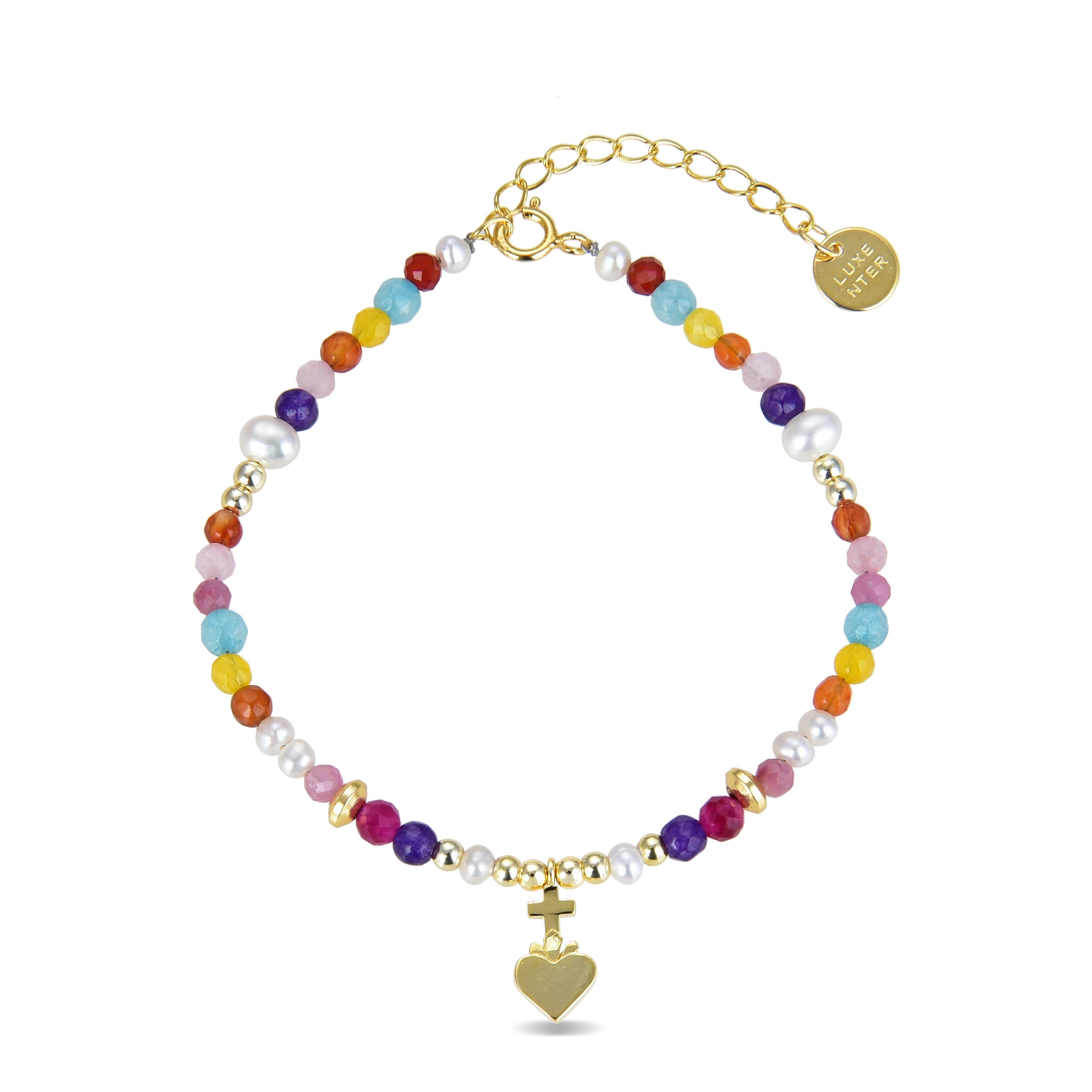 925er Sterling Silberarmband mit mehrfarbigem Kristall, vergoldet mit 18K Gelbgold - Nymox
