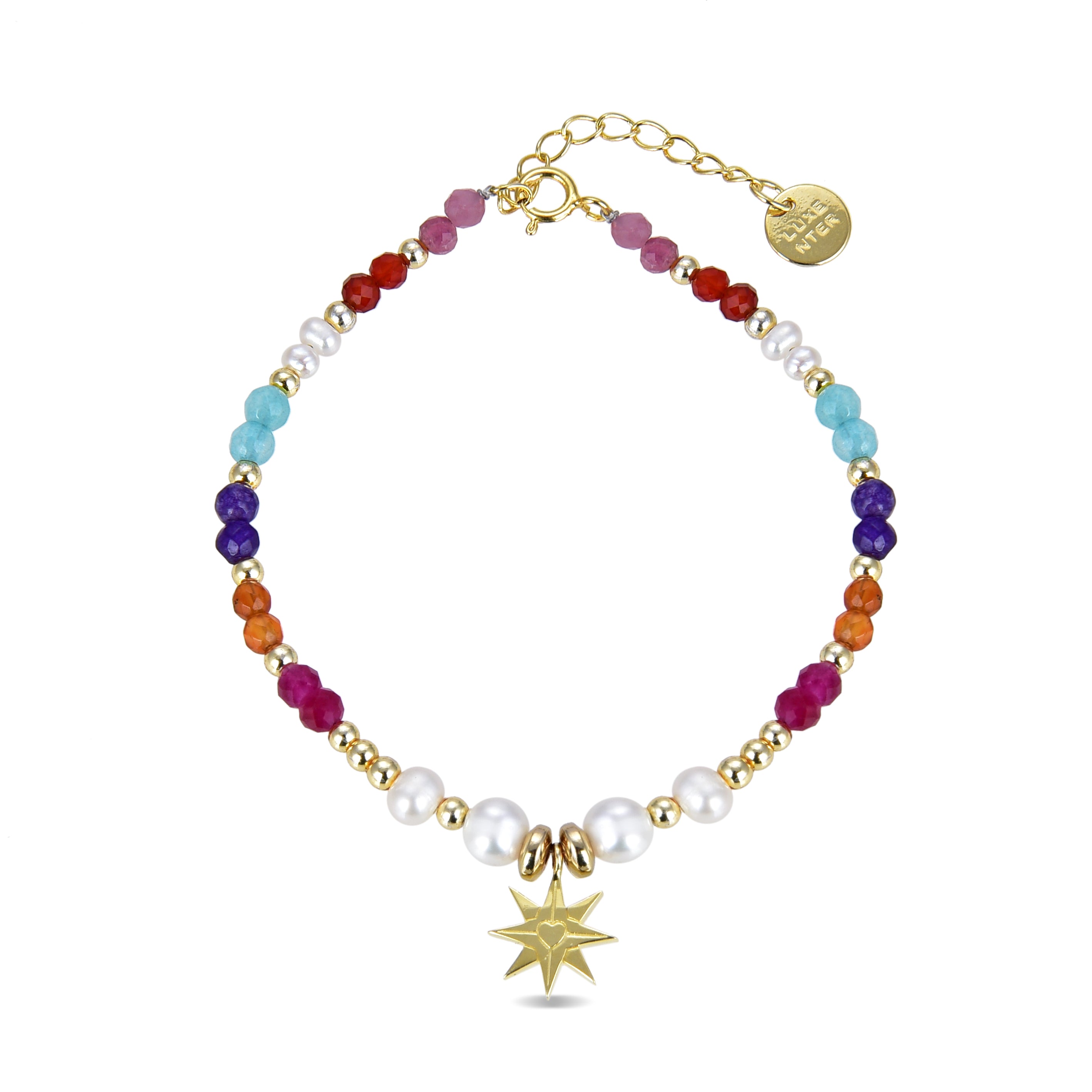 925 Sterling Silver Bracelet with Multicolor Crystal finished in 18K Yellow Gold - Shasha