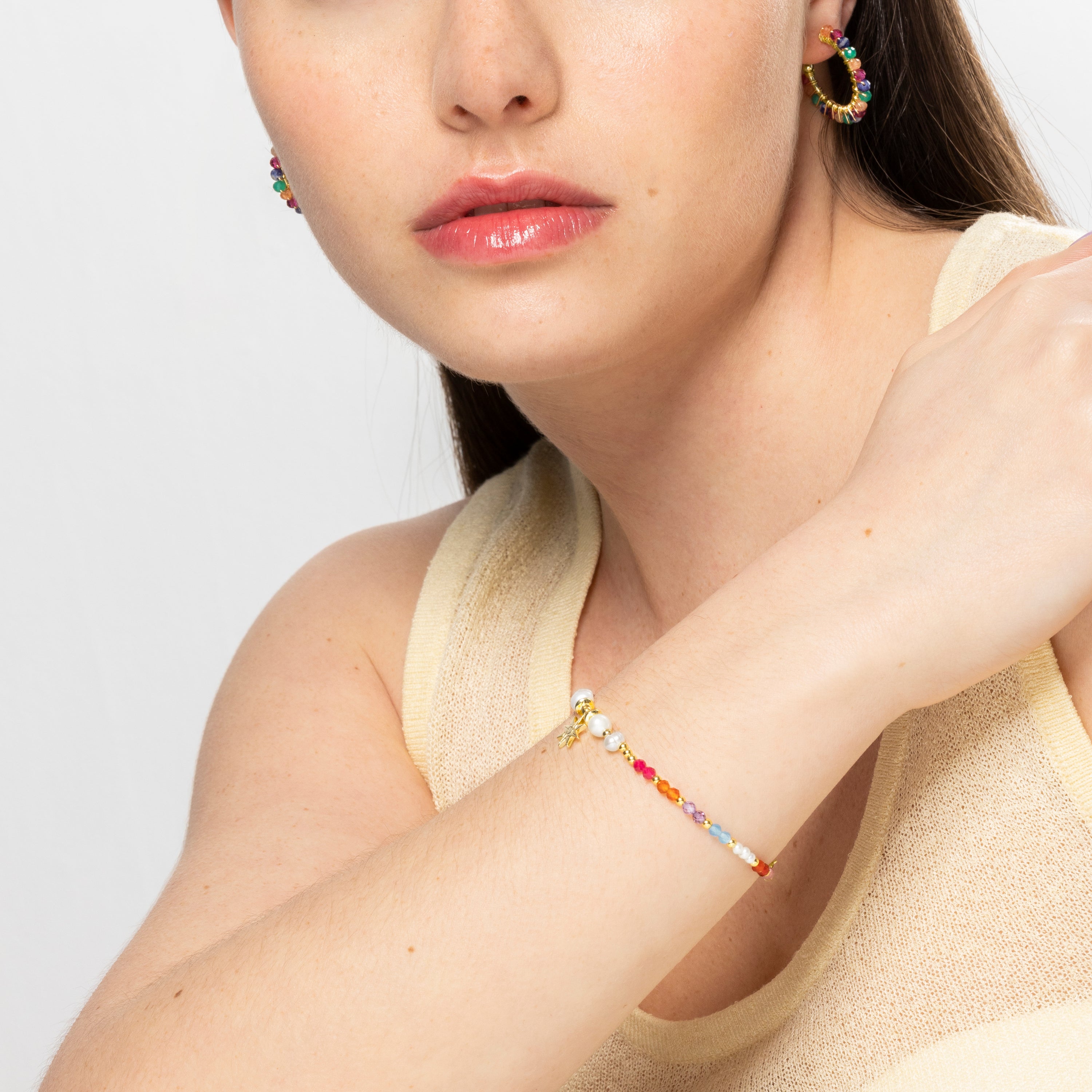Pulsera de Plata de Ley 925 con Cristal Multicolor acabada en oro amarillo 18K - Shasha
