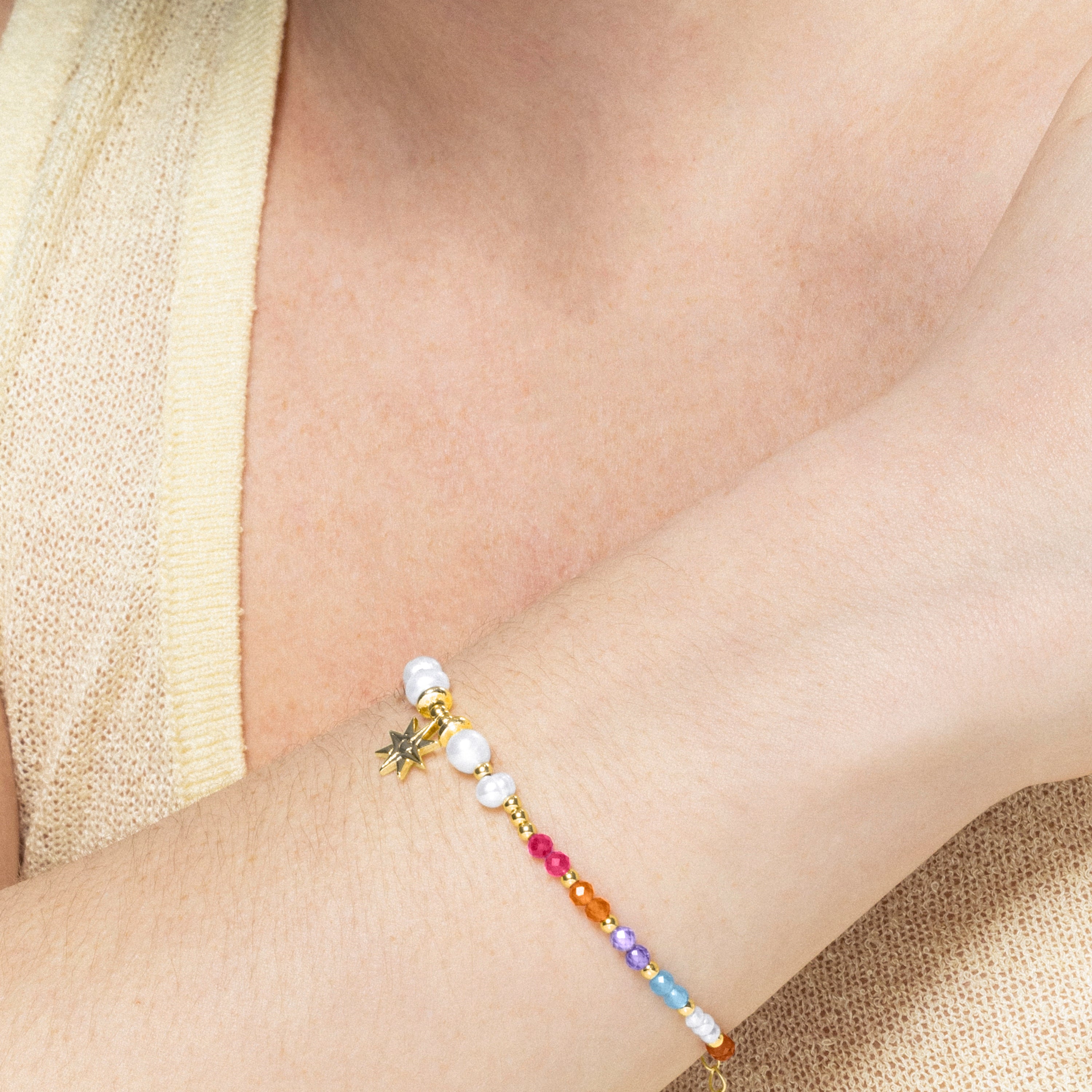925 Sterling Silver Bracelet with Multicolor Crystal finished in 18K Yellow Gold - Shasha