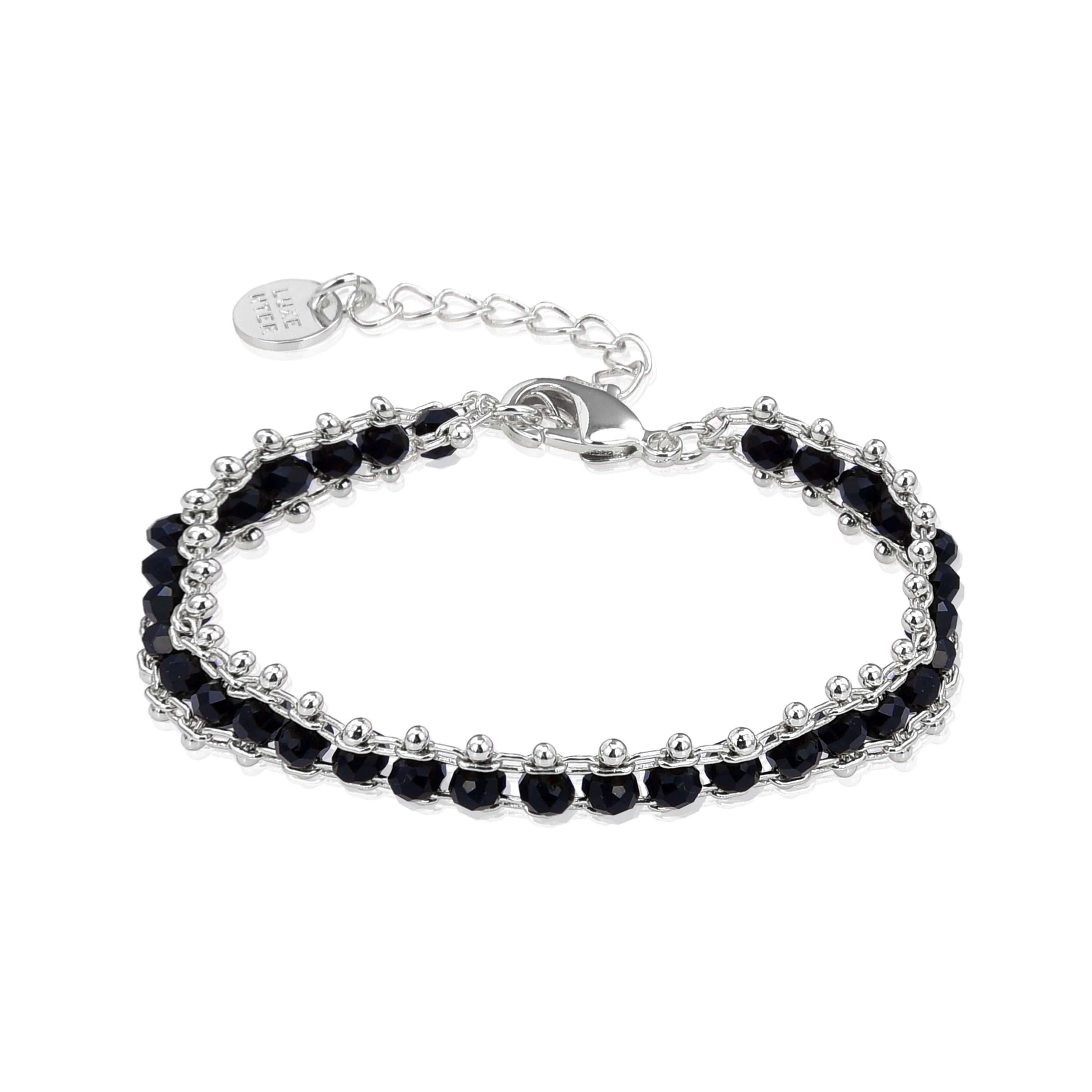 Pulsera de Plata de Ley 925 con Cristal Negro acabada en rodio - Lailai