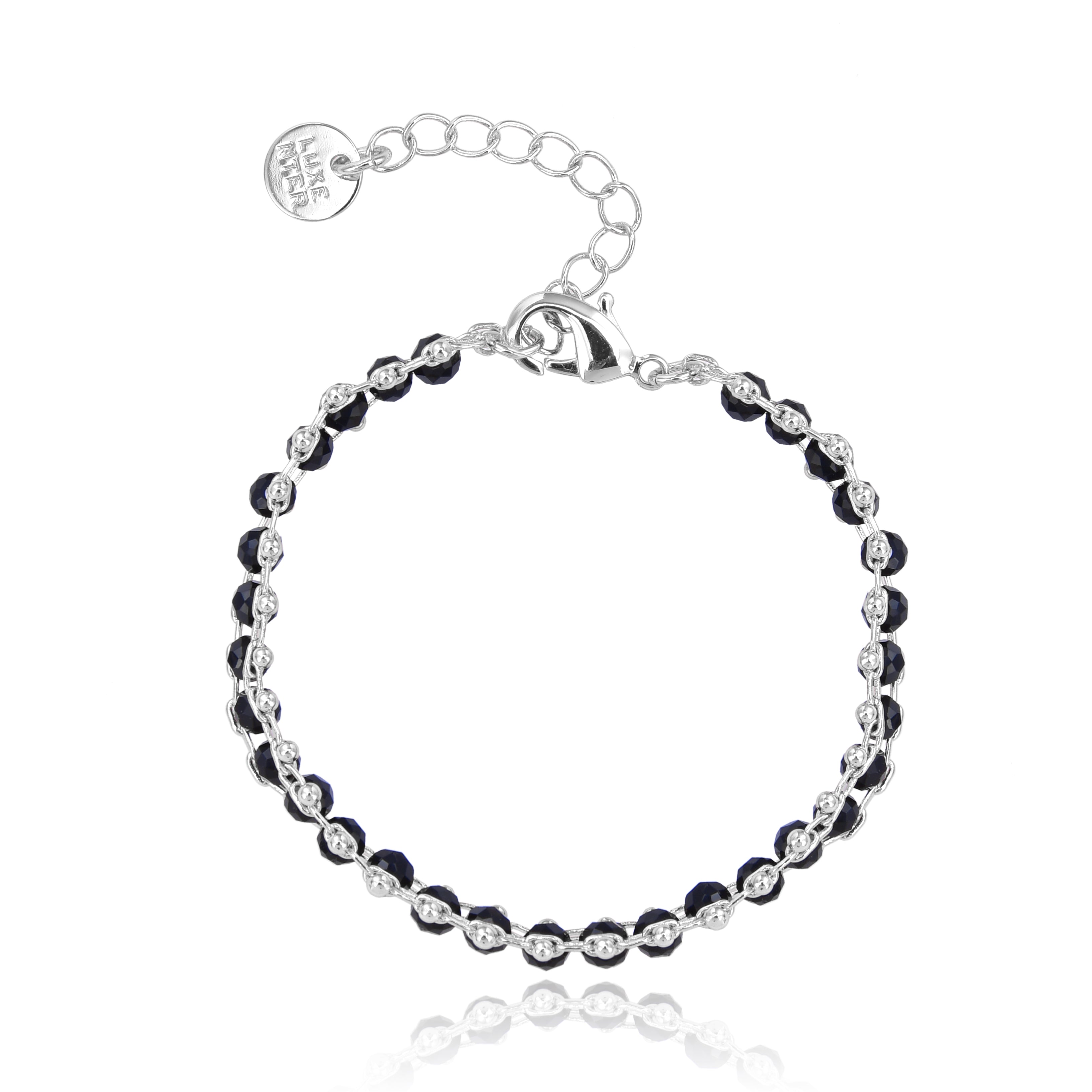 Pulsera de Plata de Ley 925 con Cristal Negro acabada en rodio - Lailai