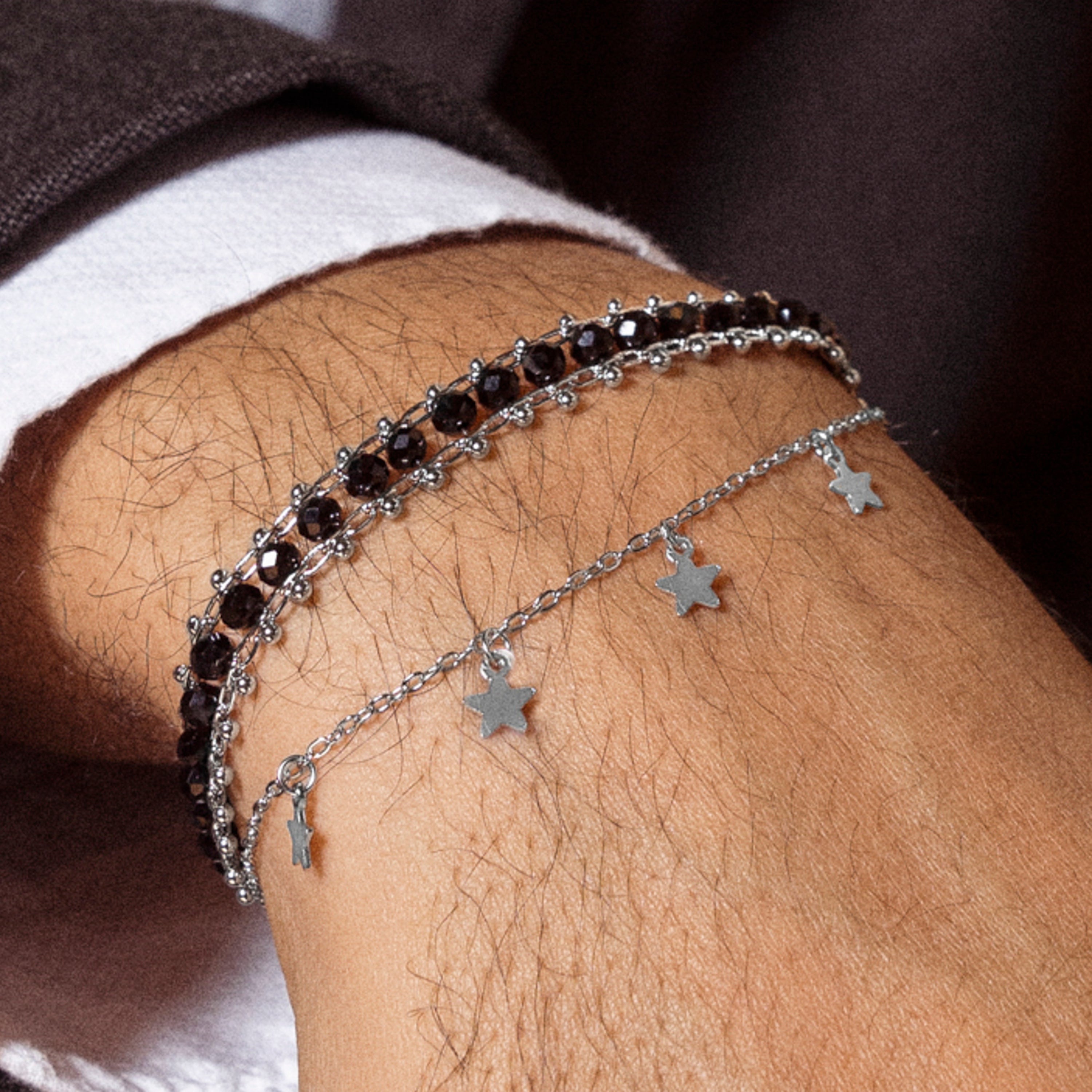 Pulsera de Plata de Ley 925 con Cristal Negro acabada en rodio - Lailai