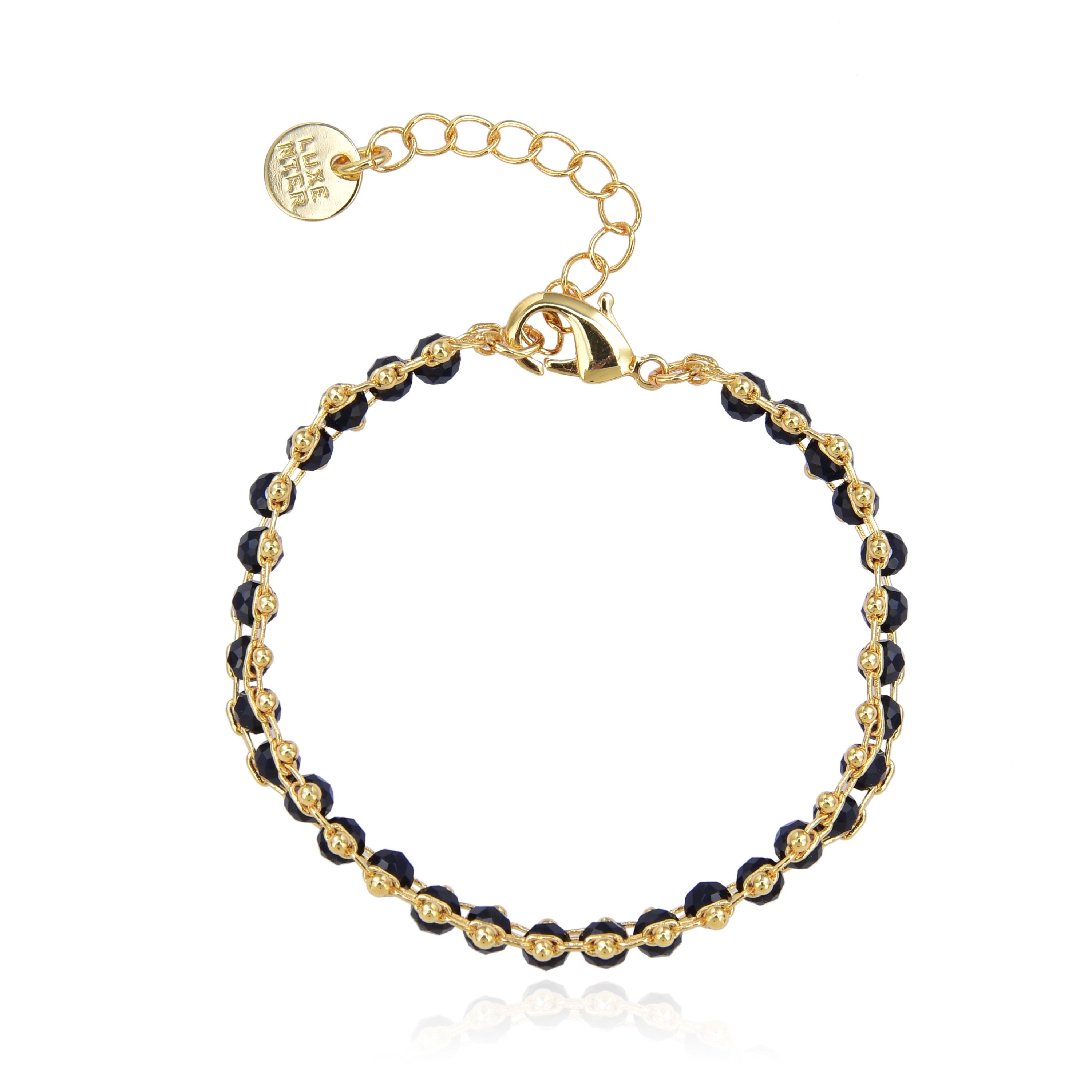 925er Sterlingsilberarmband mit schwarzem Kristall, vergoldet mit 18K Gelbgold - Lailai