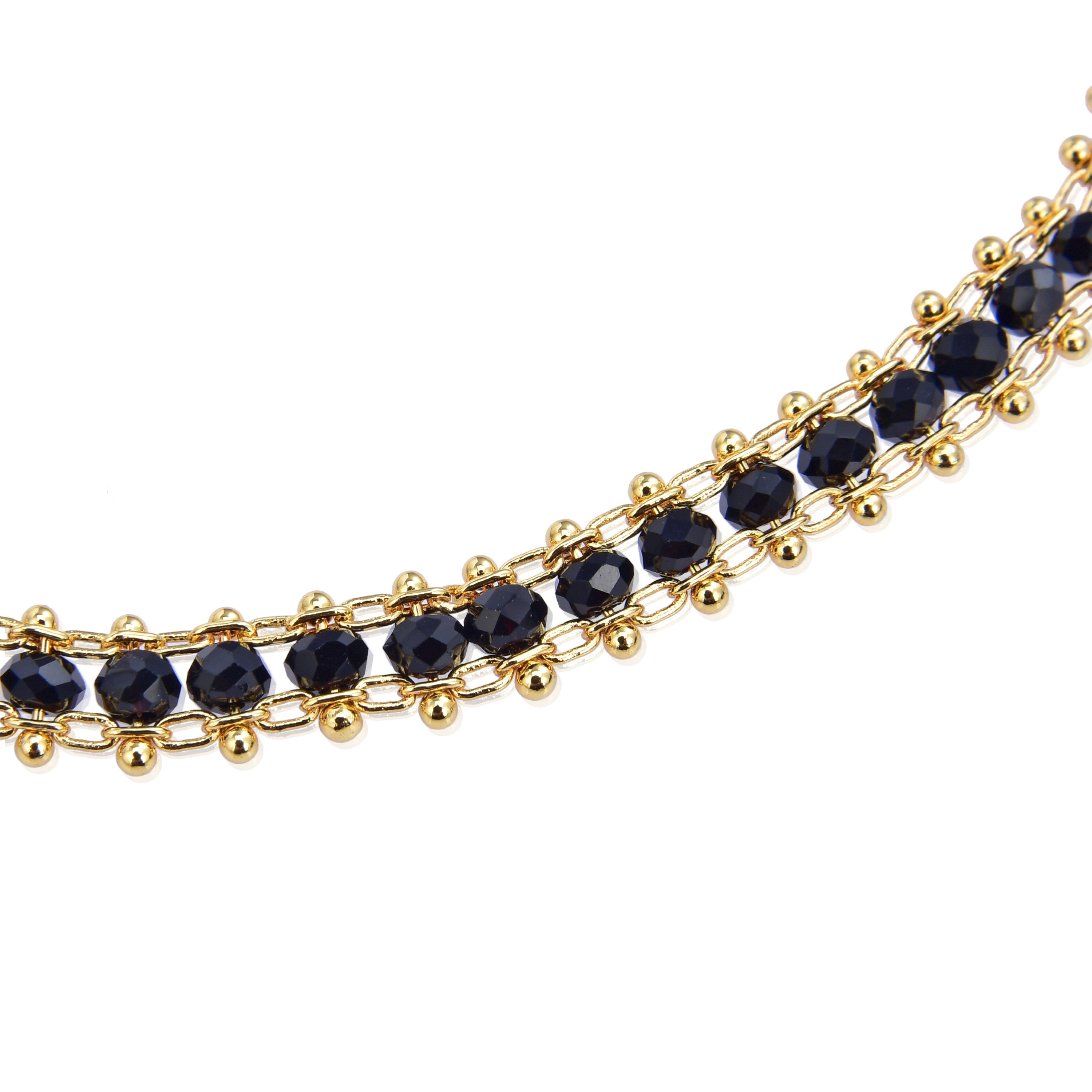 925er Sterlingsilberarmband mit schwarzem Kristall, vergoldet mit 18K Gelbgold - Lailai