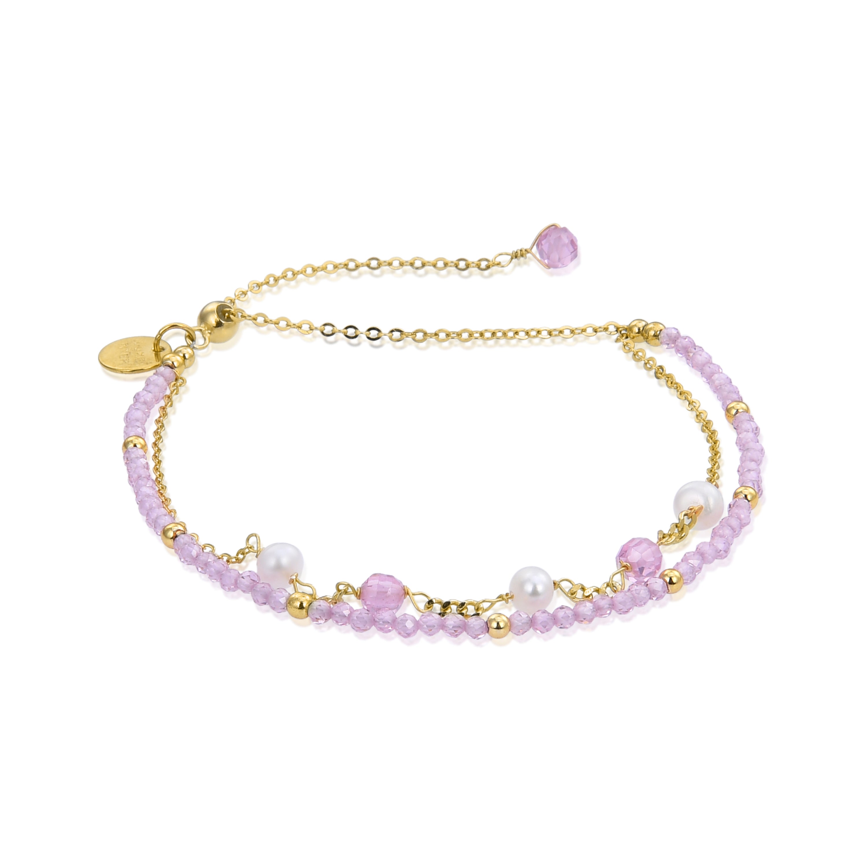 925er Sterling Silberarmband mit rosa Kristall, vergoldet mit 18K Gelbgold - Rius