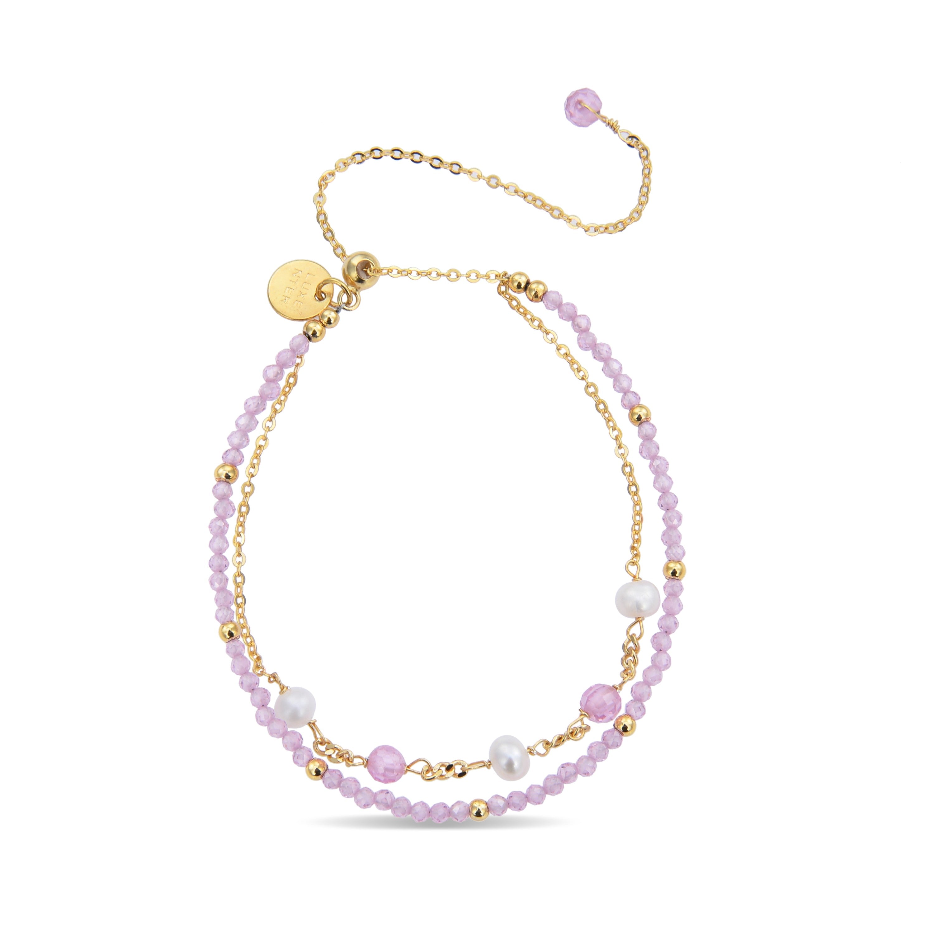 Bracciale in Argento Sterling 925 con Cristallo Rosa finito in oro giallo 18K - Rius