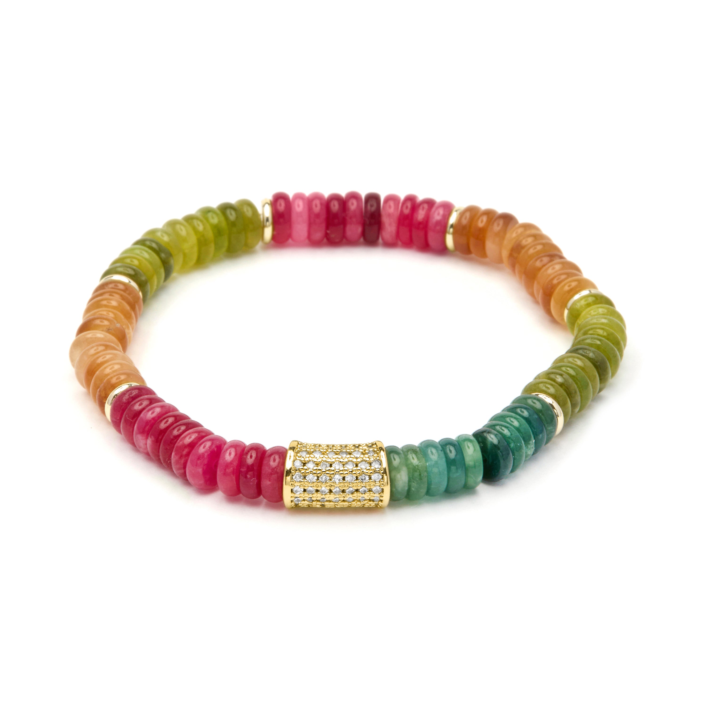Pulseira de Prata de Lei 925 e Turmalina Multicolor com acabamento em ouro amarelo 18k - Megro