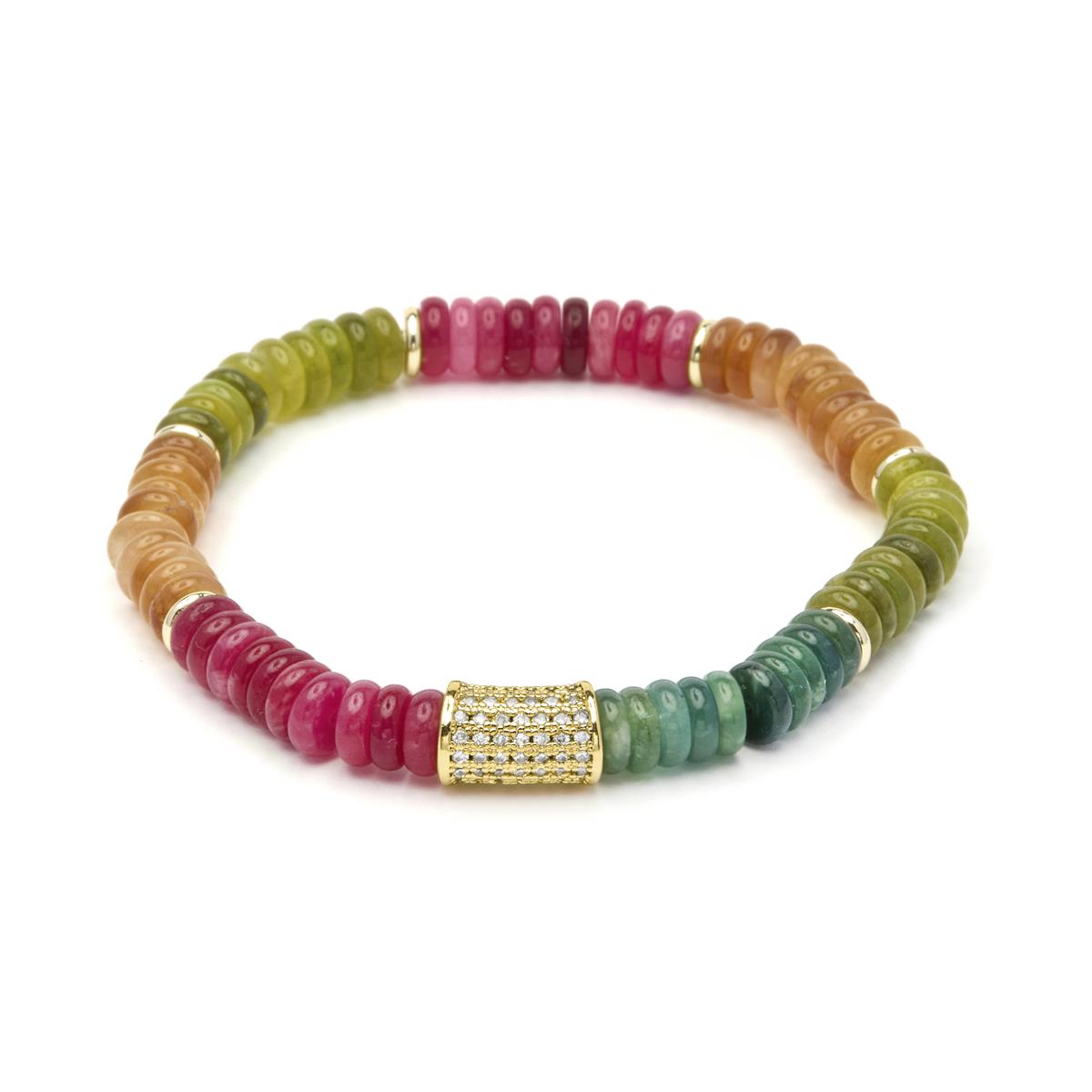 Pulsera de Plata de Ley 925 y Turmalina Multicolor acabado en oro amarillo 18k - Megro