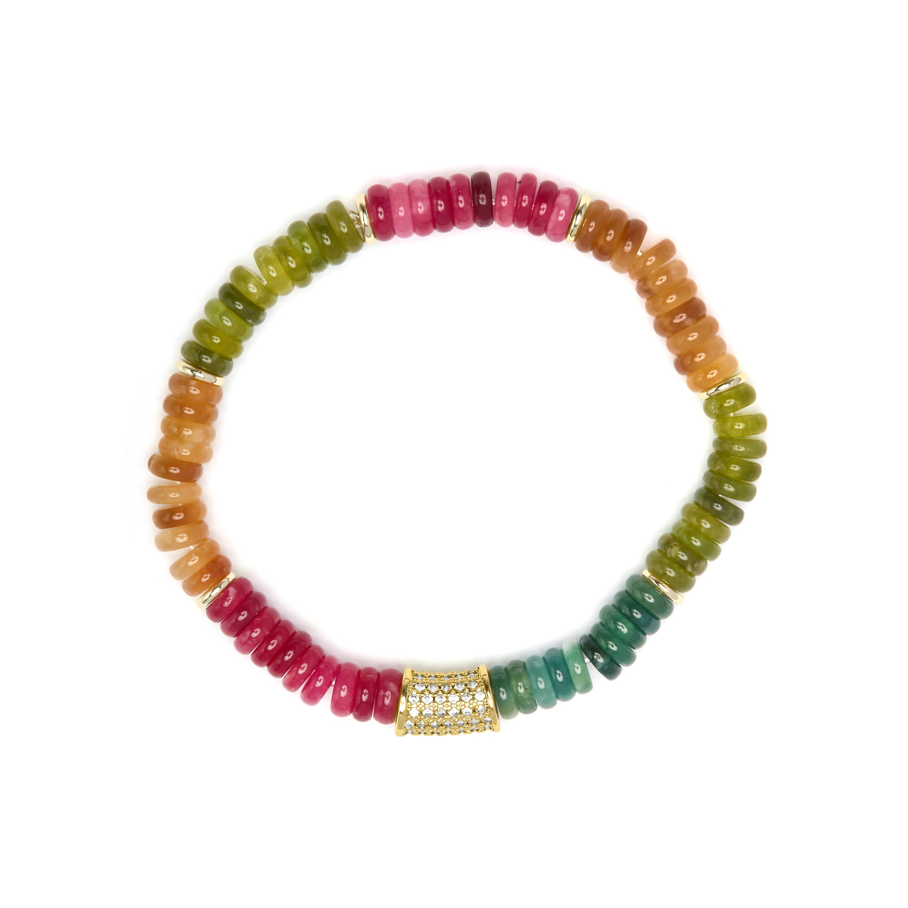 Pulseira de Prata de Lei 925 e Turmalina Multicolor com acabamento em ouro amarelo 18k - Megro