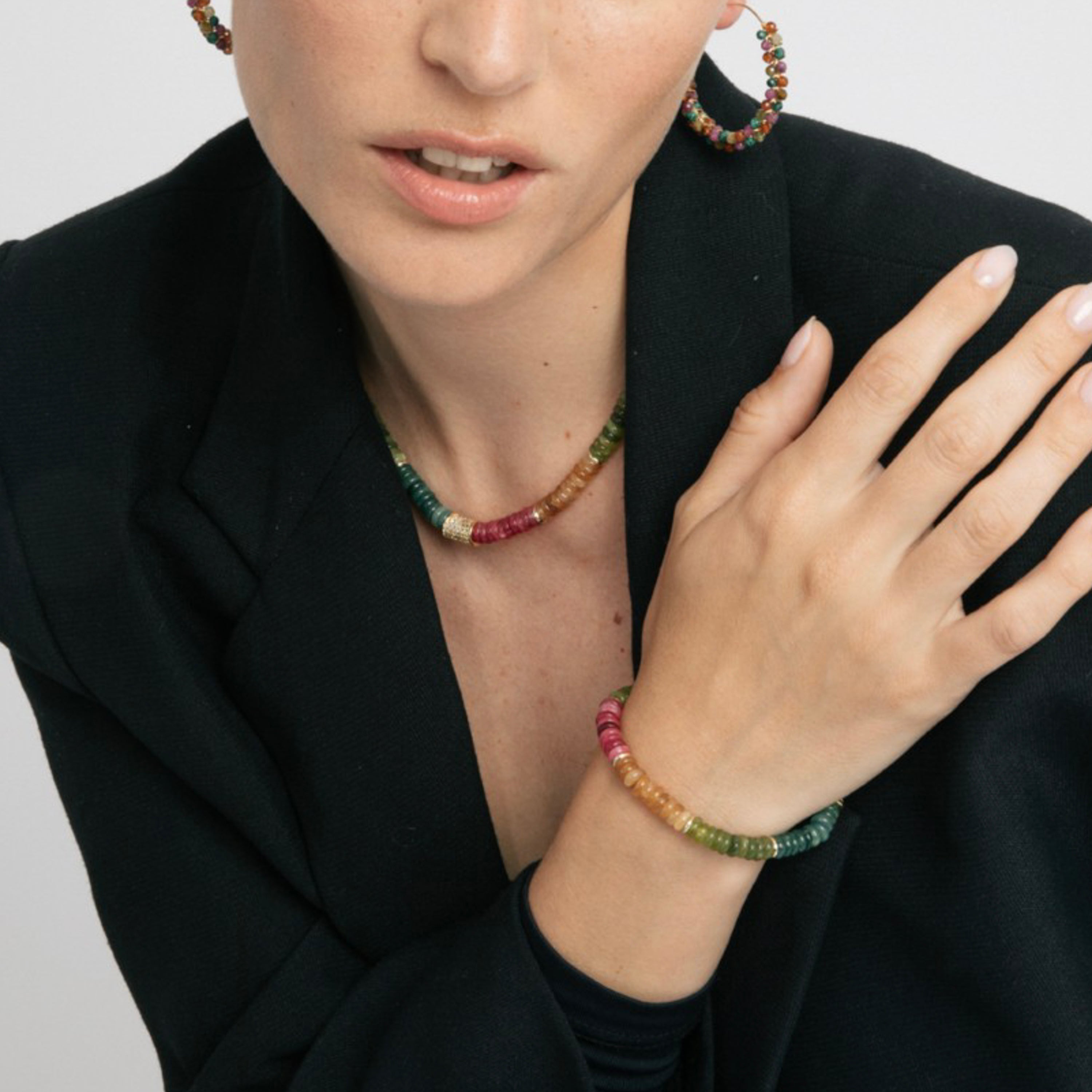 Pulseira de Prata de Lei 925 e Turmalina Multicolor com acabamento em ouro amarelo 18k - Megro