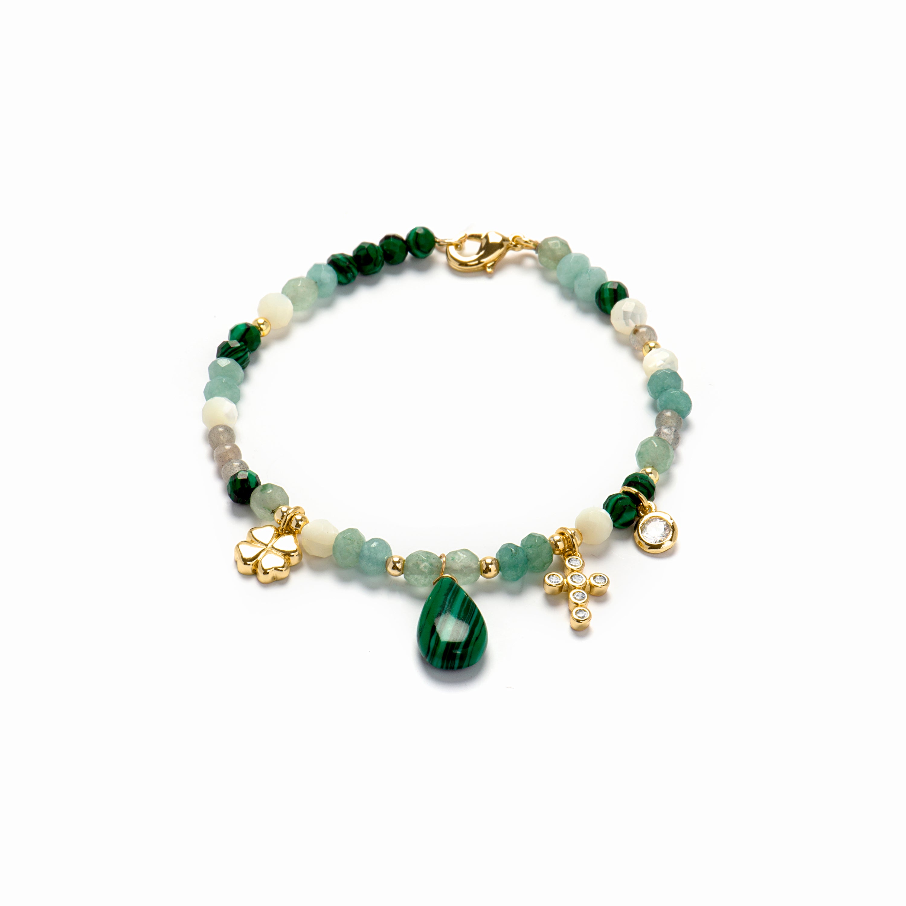 Pulsera de Plata de Ley 925 con Malaquita acabada en oro amarillo 18K - Miya