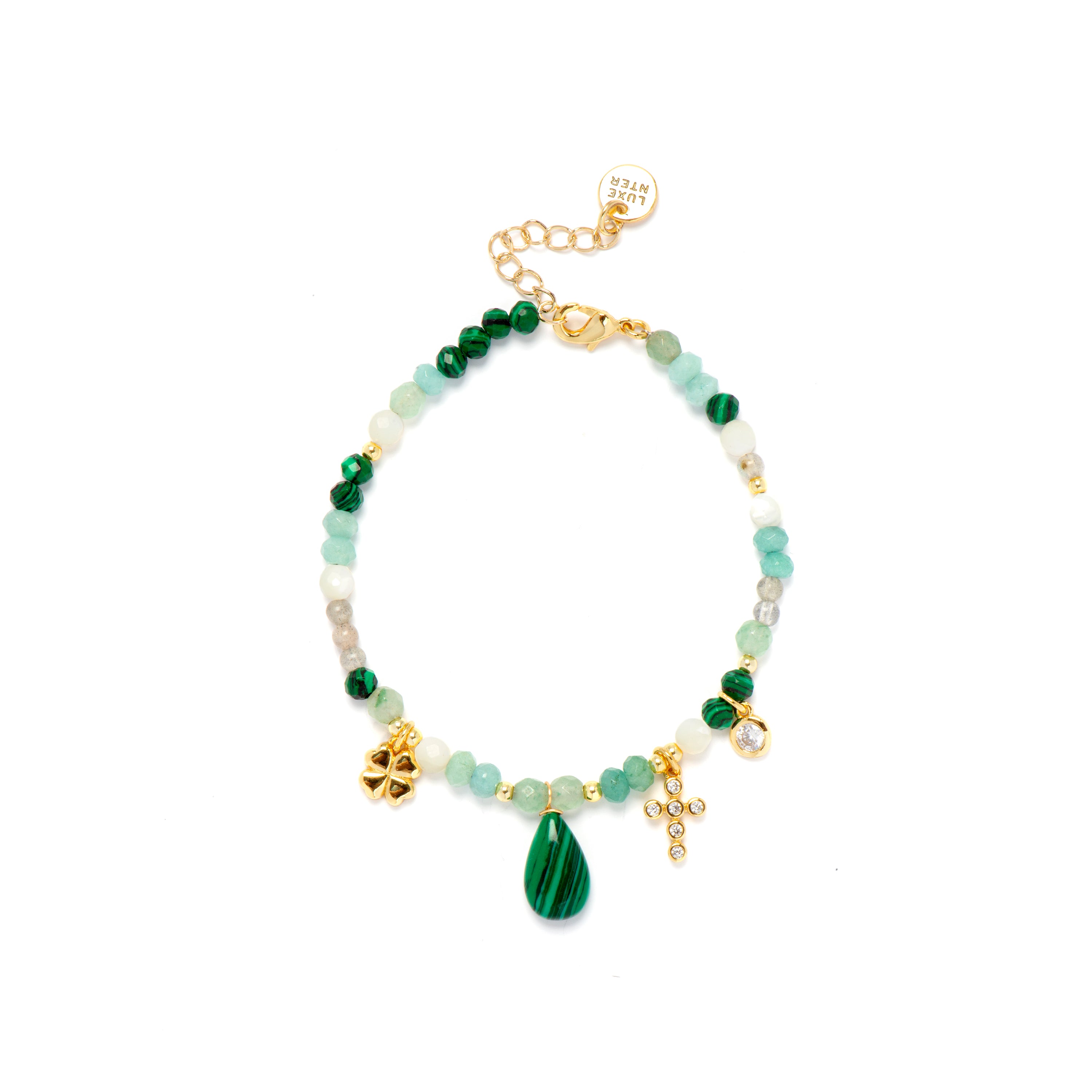 Pulsera de Plata de Ley 925 con Malaquita acabada en oro amarillo 18K - Miya