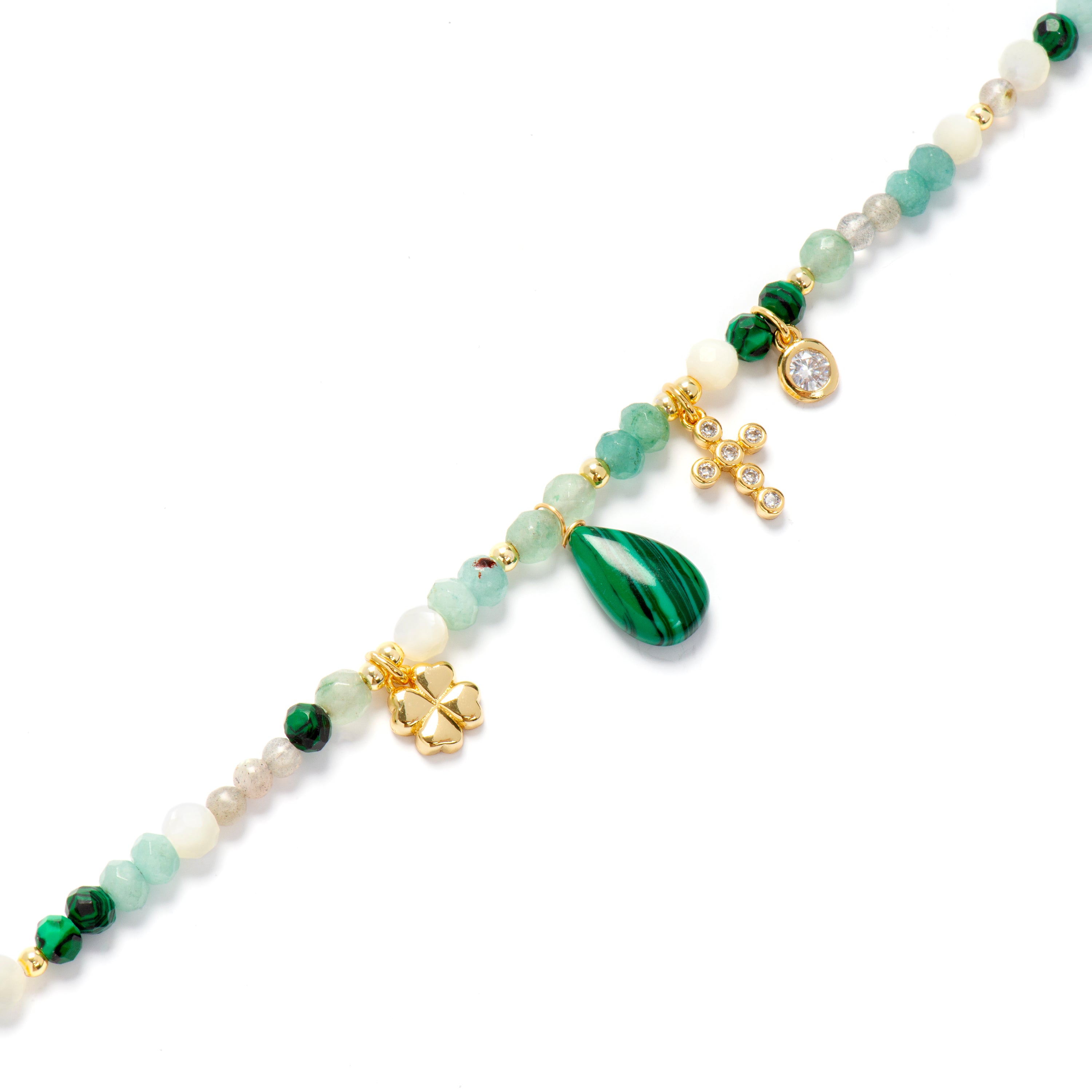 Pulsera de Plata de Ley 925 con Malaquita acabada en oro amarillo 18K - Miya
