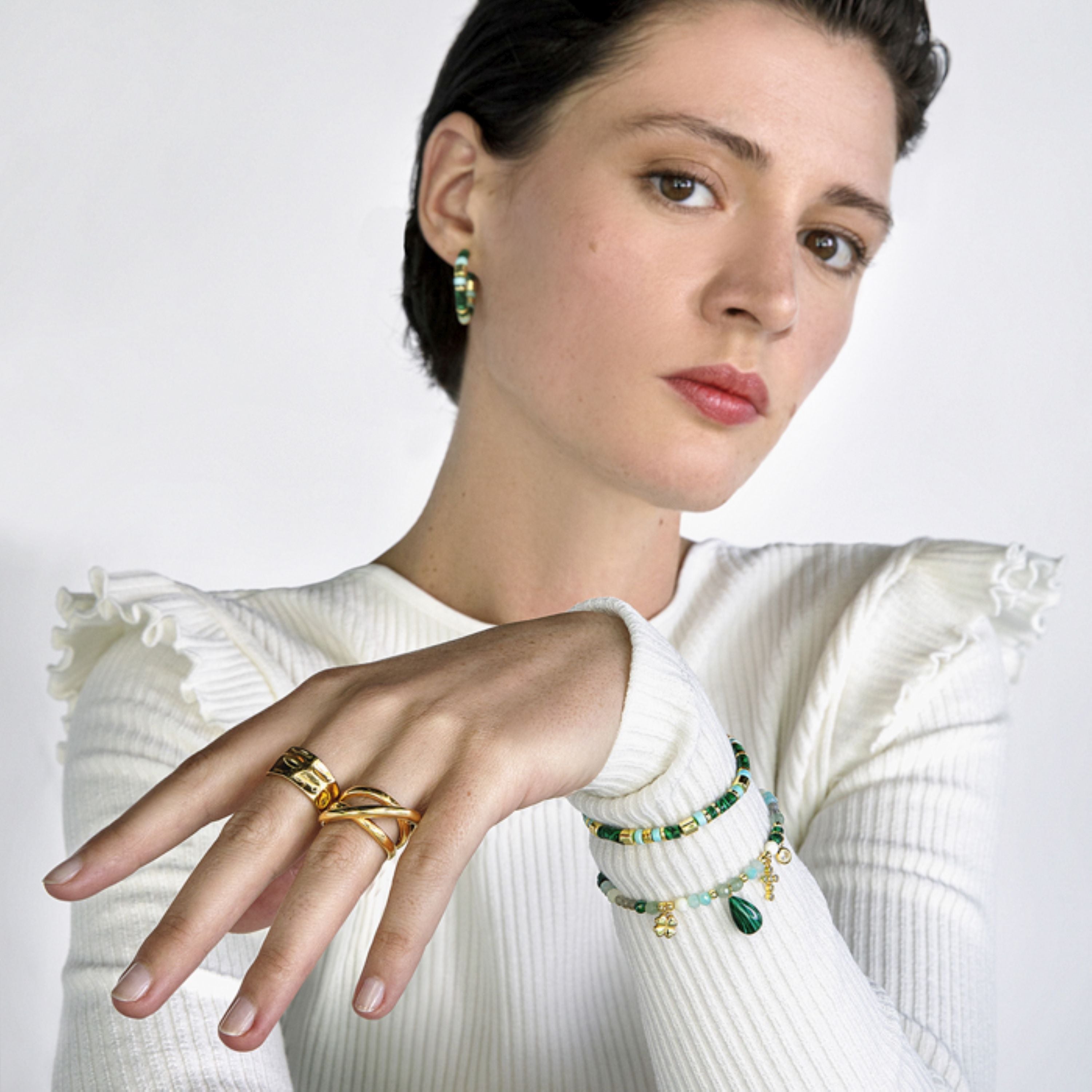 Bracciale in Argento Sterling 925 con Malachite finito in oro giallo 18K - Miya
